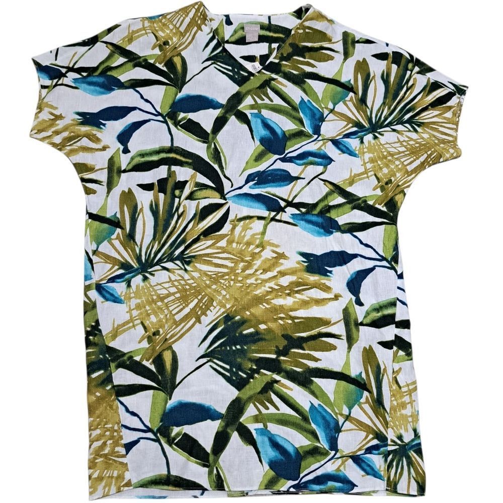 Chicos Chico's Linen Palm Print Tunic Wedge Short Dress Multi- Colo Size L / US 10 / IT 46 - 1 Thumbnail