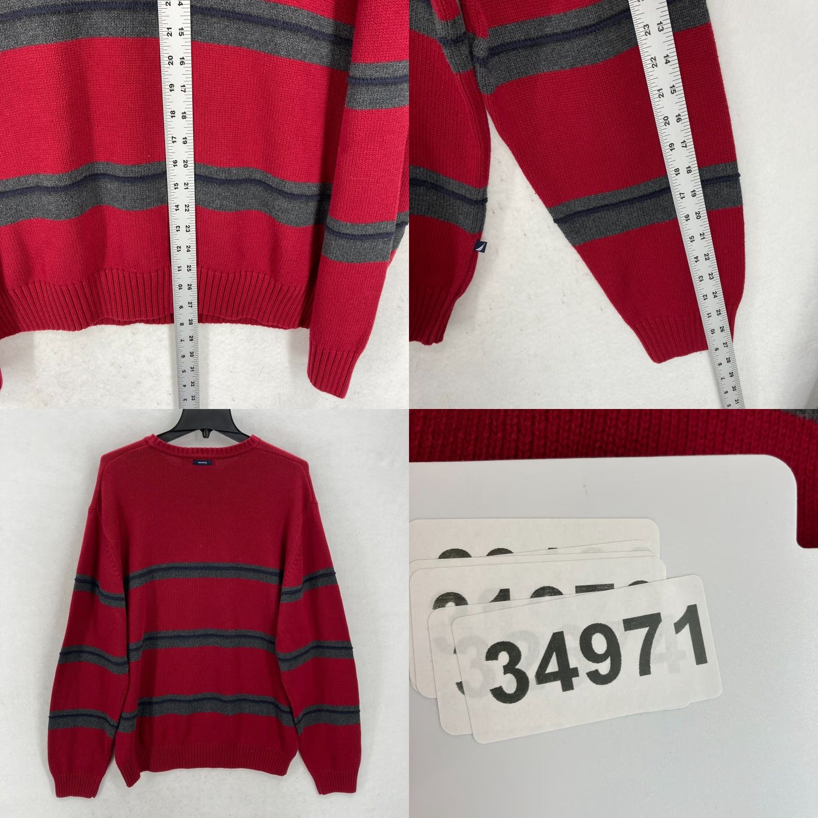 Nautica Nautica Crew Neck Sweater Mens XL Red Gray Striped Heavyweight Casual Coastal Size US XL / EU 56 / 4 - 8 Thumbnail