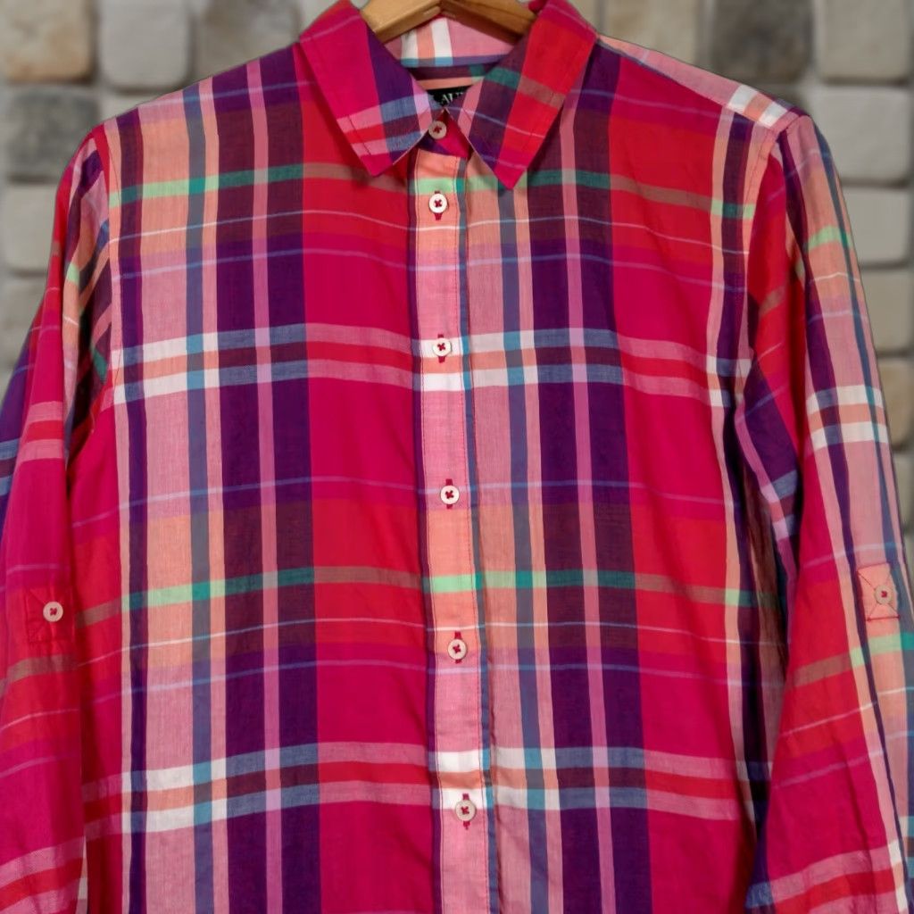Ralph Lauren LAUREN RALPH LAUREN Blouse Shirt Women Medium Roll Tab Sleeve Purple Plaid Casual Preppy Size M / US 6-8 / IT 42-44 - 1 Thumbnail
