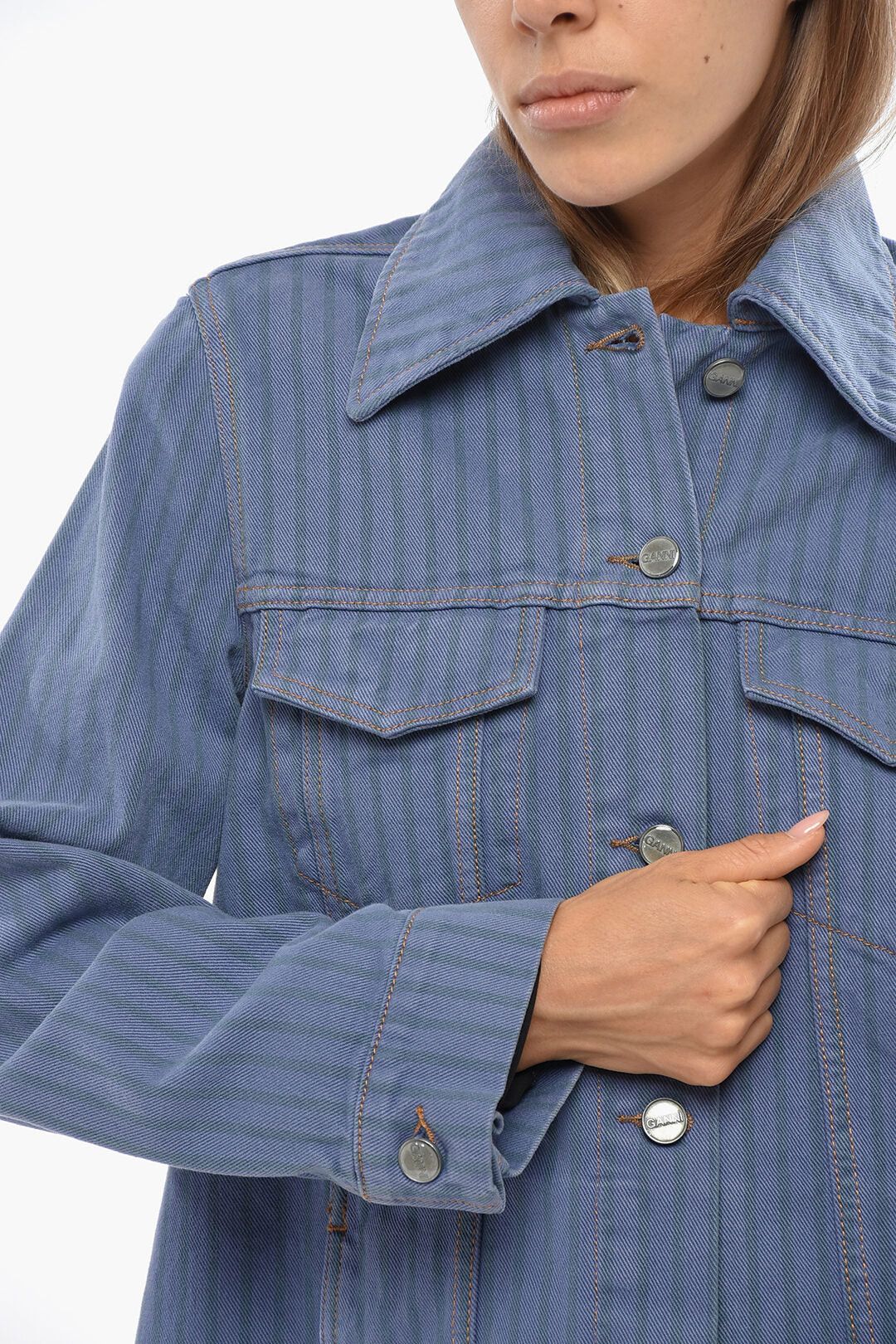 Ganni og1mm0426 Striped Denim Jacket in Blue Size S / US 4 / IT 40 - 3 Thumbnail