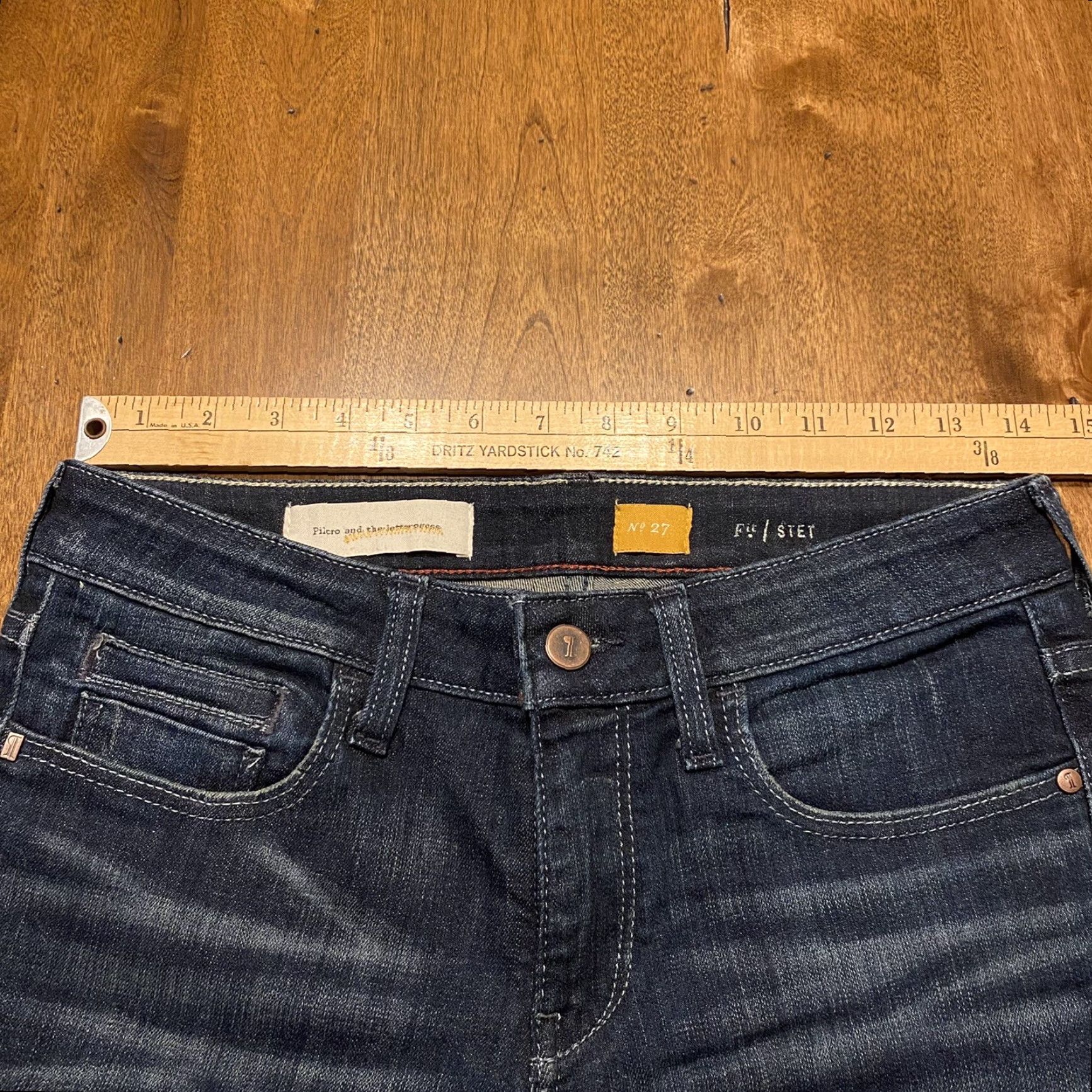 Vintage VINTAGE Pilcro & The Letterpress Jeans No. 27 Stet Flare Boot Cut Women 28x30 Dark Blue Size 28" / US 6 / IT 42 - 7 Thumbnail