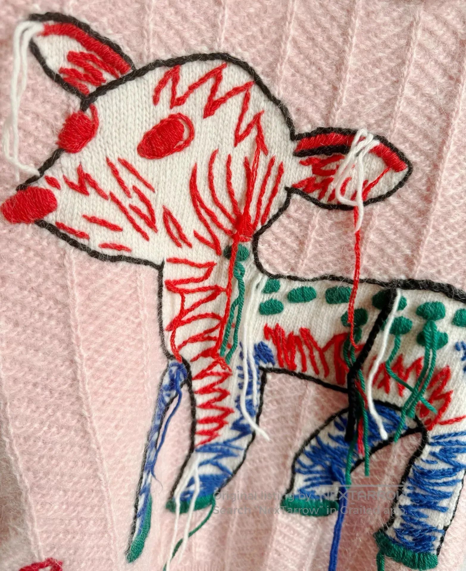 Gucci Gucci Pink Deer Embroidery Fringe Sweater XS. Size XS / US 0-2 / IT 36-38 - 5 Thumbnail