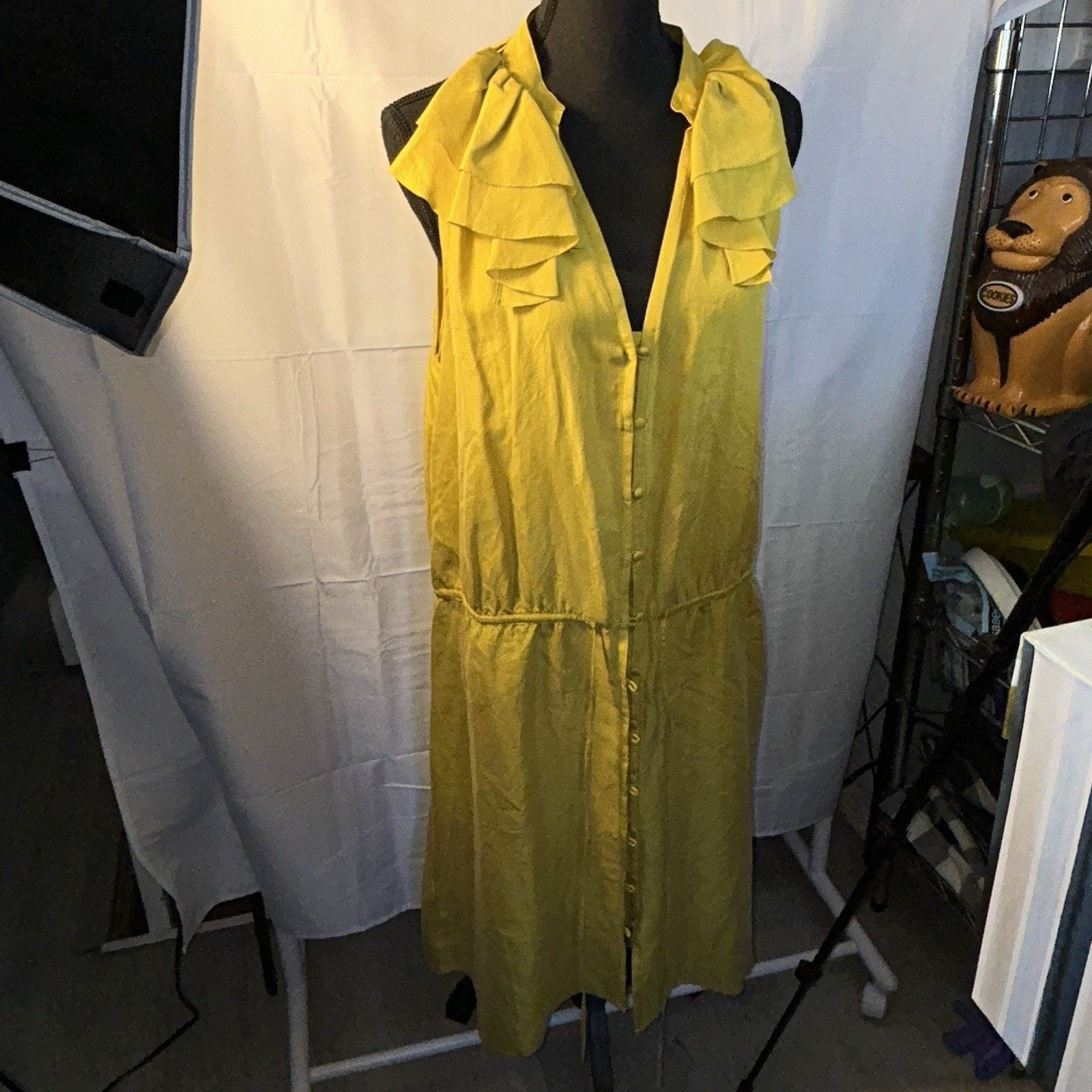 Loft Ann Taylor Loft Silk Mustard Yellow Ruffle Dress Size 14 Size XL / US 12-14 / IT 48-50 - 4 Thumbnail