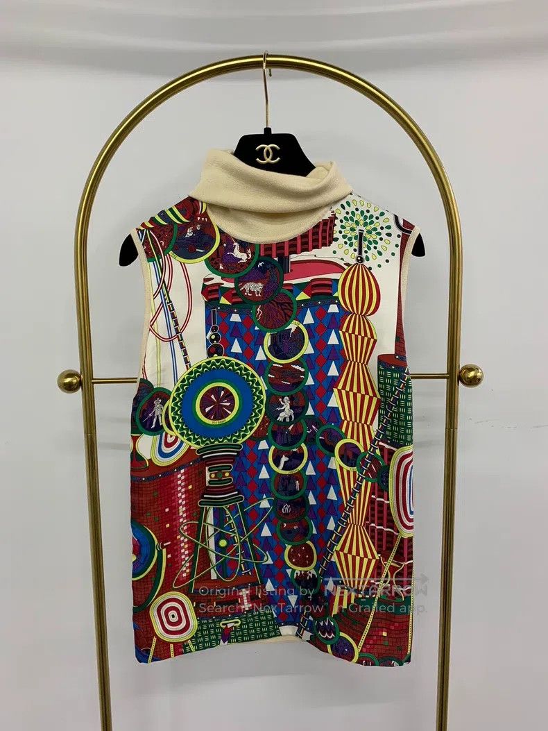 Hermes Hermes Silk print and cashmere high-neck sleeveless top Size XS / US 0-2 / IT 36-38 - 1 Thumbnail