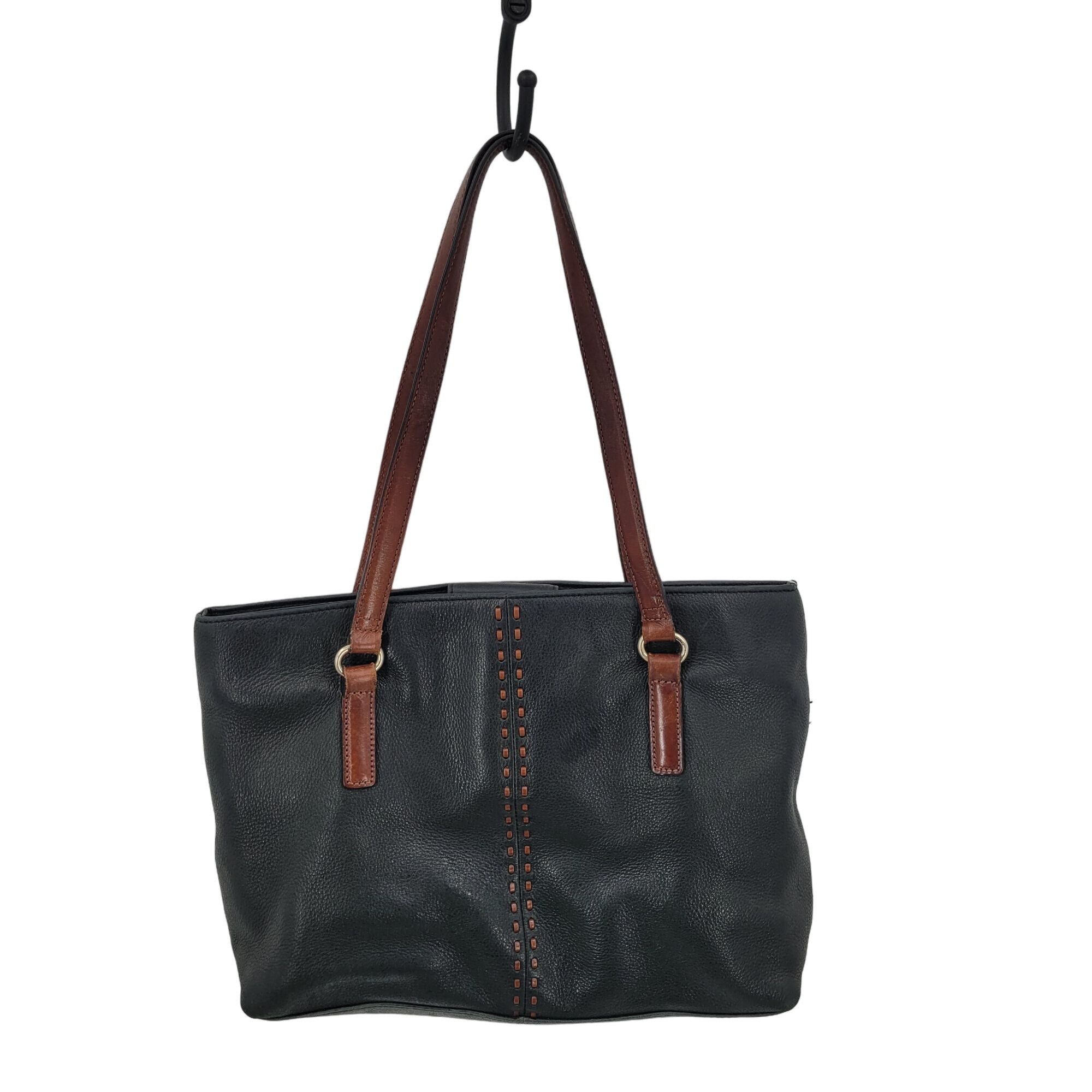 Fossil Fossil Black Genuine Leather Tote Bag Pebble Brown Embroider Size ONE SIZE - 1 Thumbnail