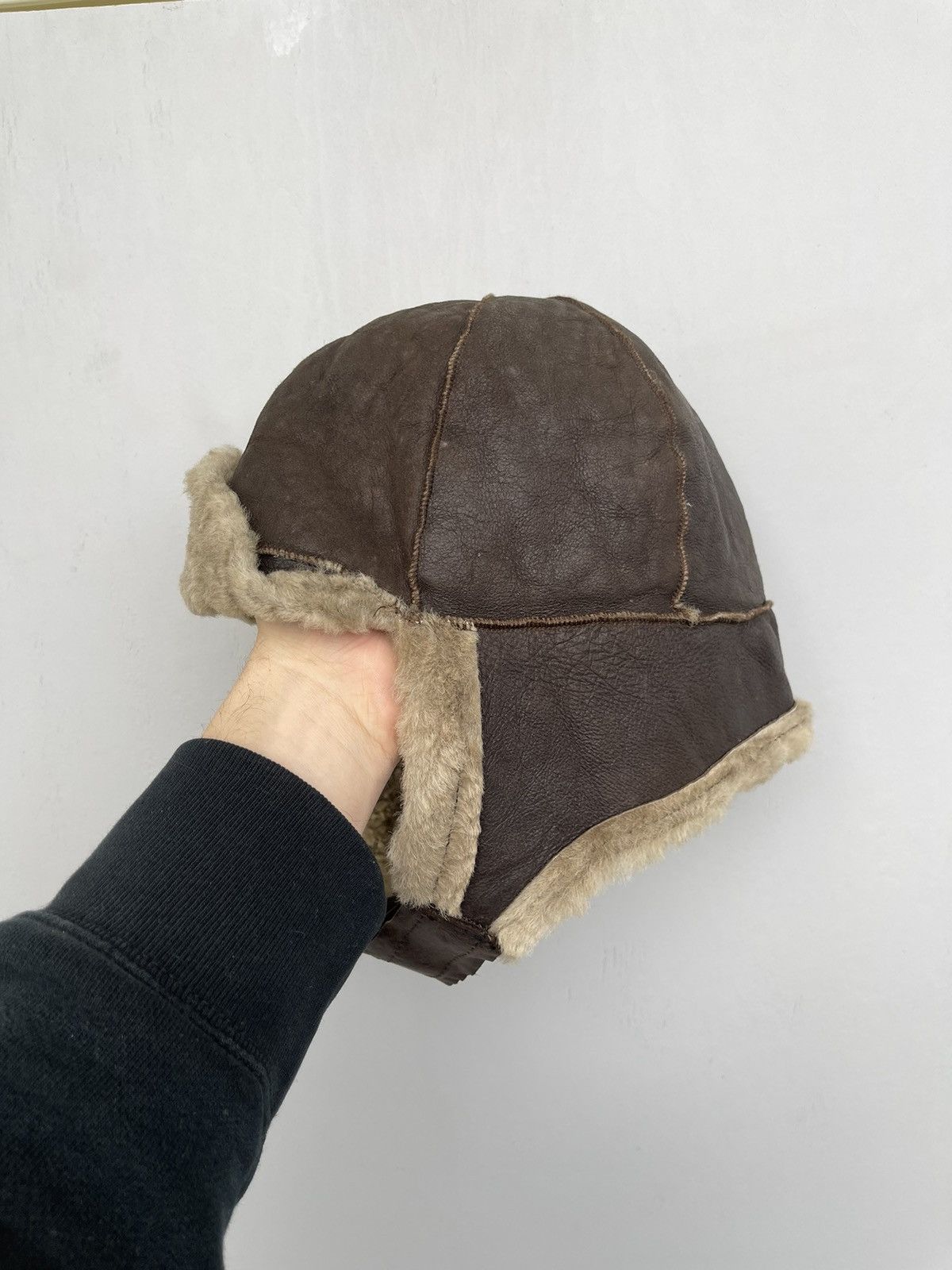 Vintage 1980s USHANKA Y2K FLYER'S LEATHER TRAPPER HAT WITH SHEARLING Size ONE SIZE - 2 Thumbnail