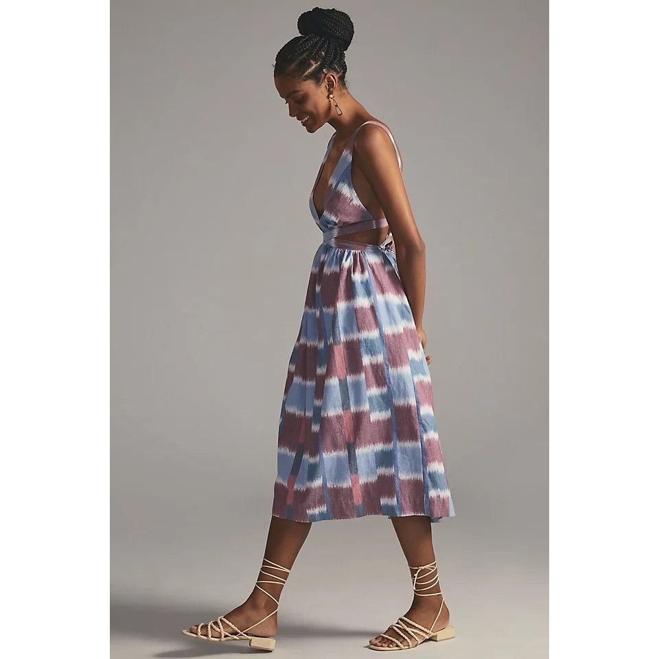 Anthropologie Anthropologie Deep V Strappy Back Tie Midi Dress Size XS / US 0-2 / IT 36-38 - 3 Thumbnail