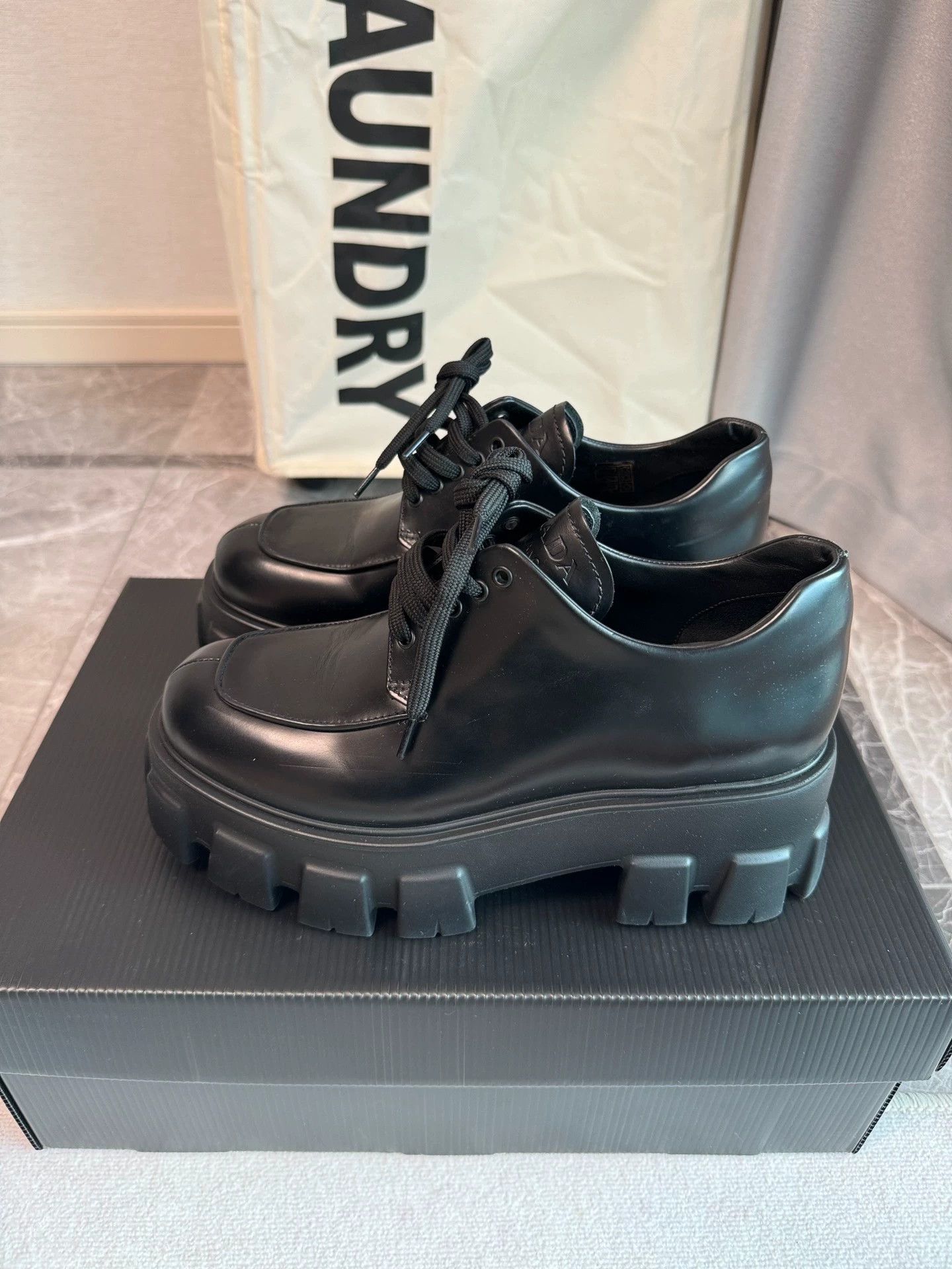 Prada Prada Leather Derby Platform Shoes Black EU38 Size US 7.5 / IT 37.5 - 1 Thumbnail