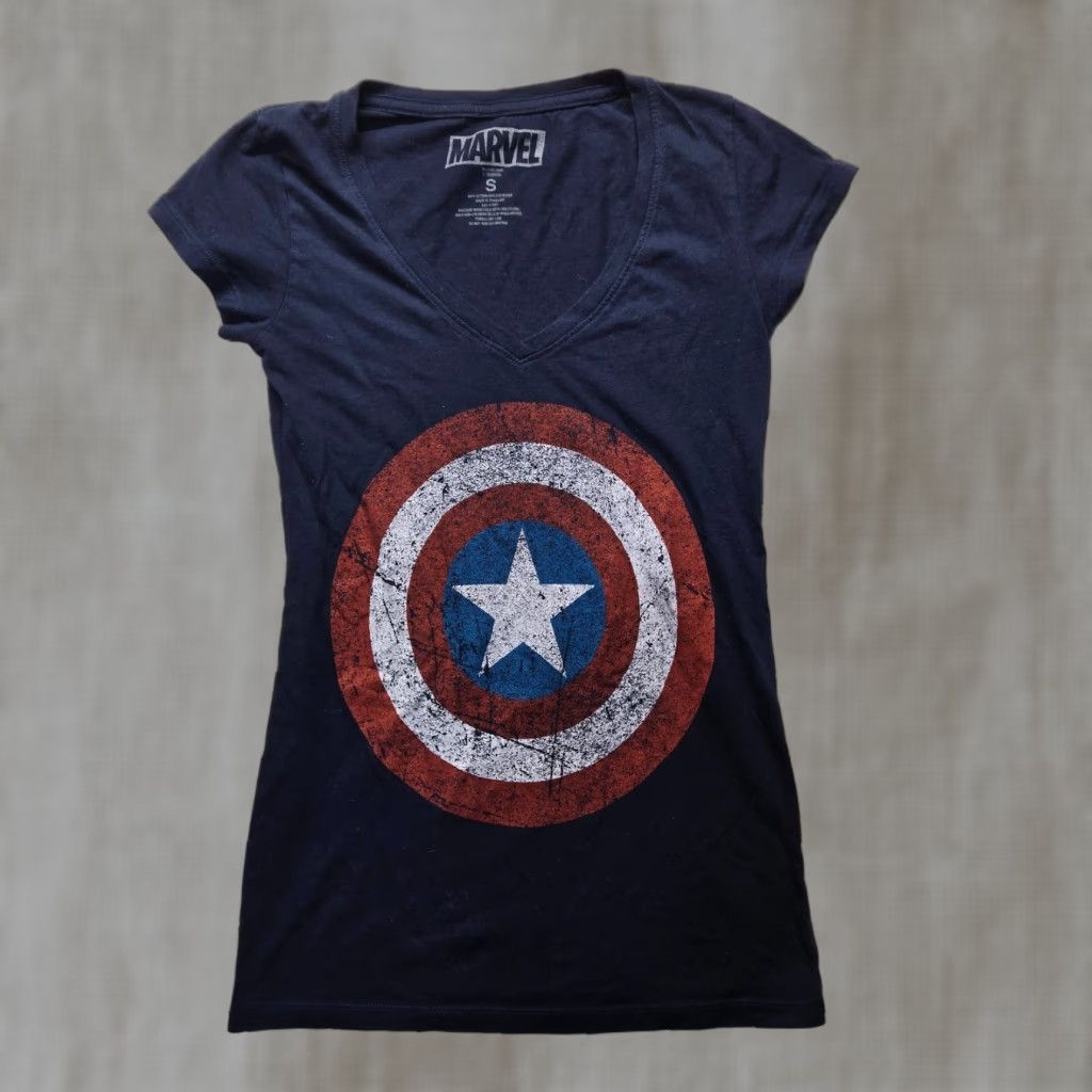 Vintage Marvel Captain America Shirt Blue Shield Universal First Avengers S Small Size S / US 4 / IT 40 - 1 Thumbnail
