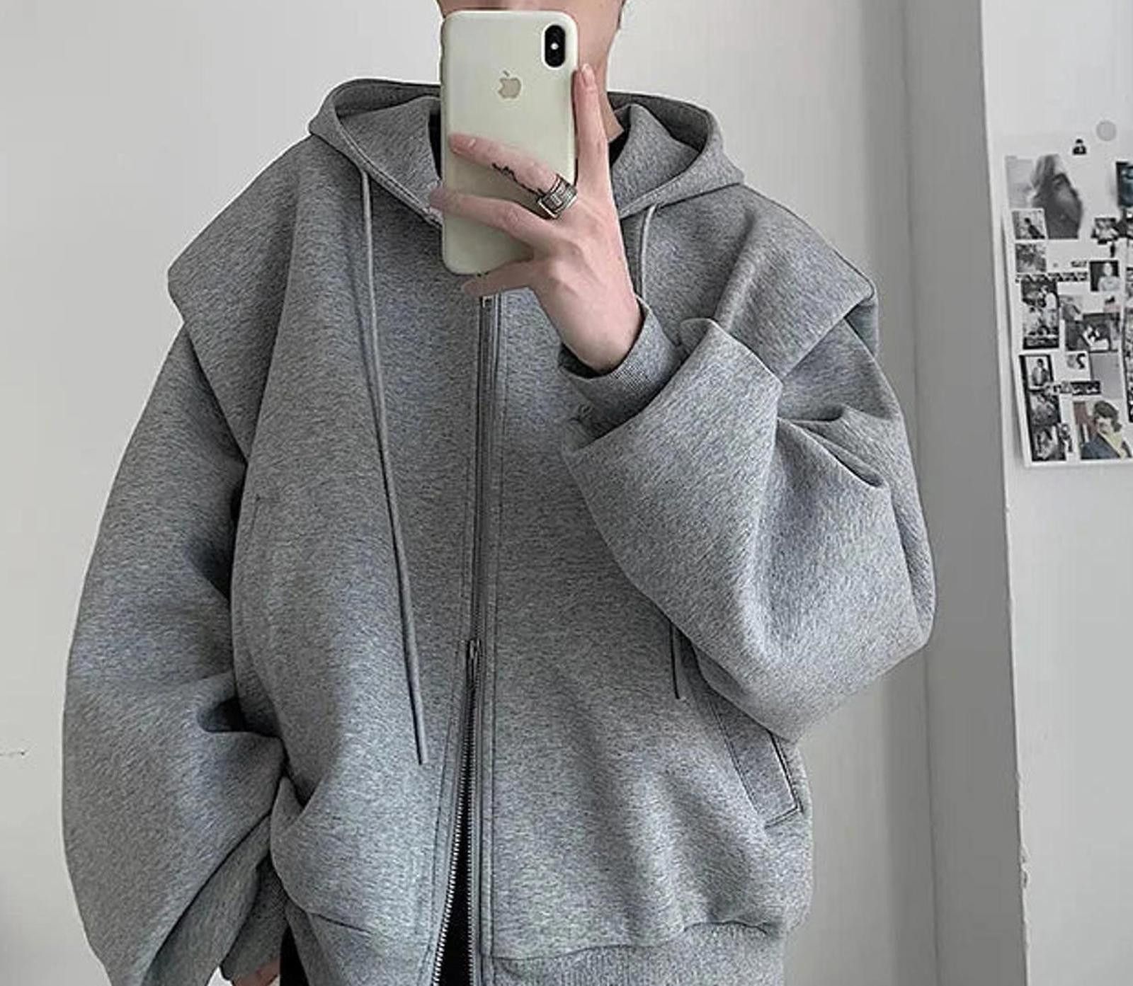 Vintage Exaggerated Shoulder Zip-Up Hoodie Size ONE SIZE - 2 Thumbnail
