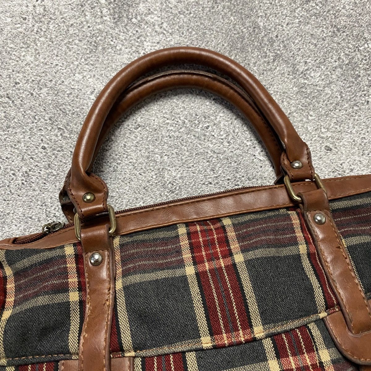 Japanese Brand 2000s Plaid Pattern Leather Trim Handbag Size ONE SIZE - 3 Thumbnail