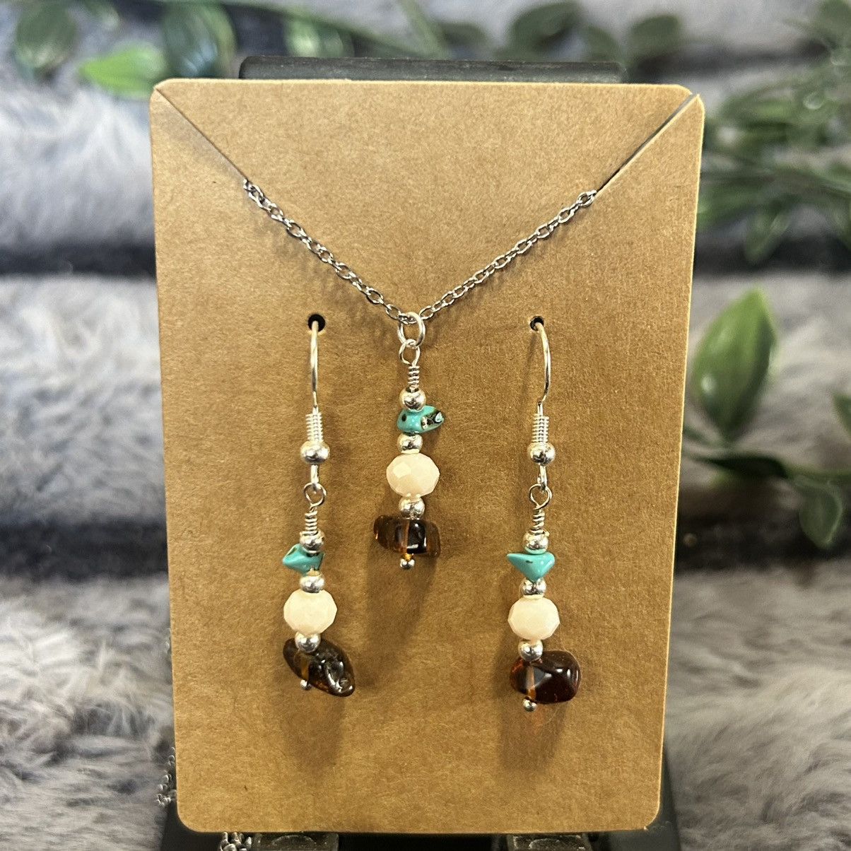 Handmade Handcrafted tigers eye turquoise opalescent crystal set Size ONE SIZE - 2 Thumbnail