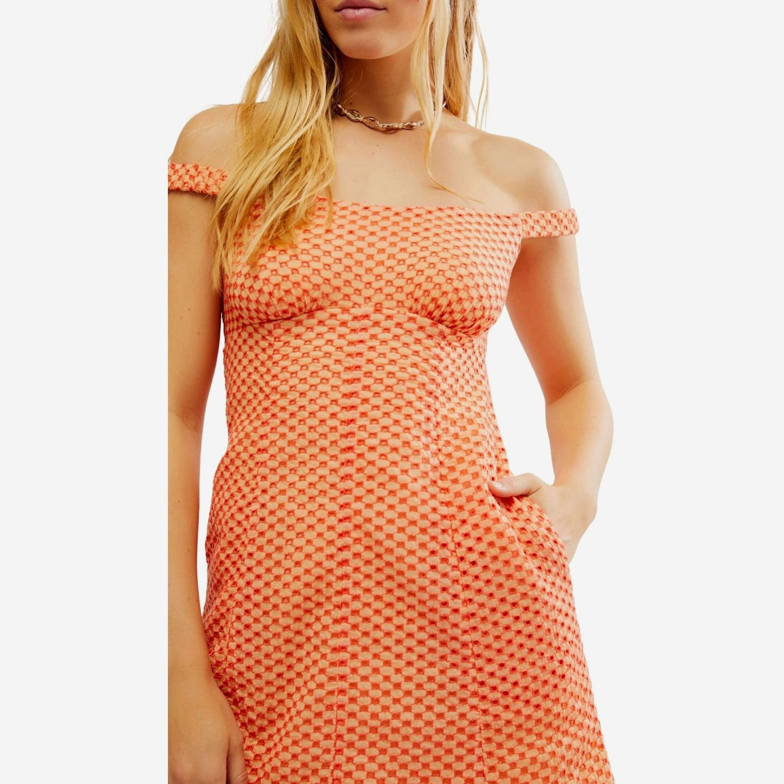 Free People Free People Berry Kiss Off Shoulder Minidress White Peach L Size L / US 10 / IT 46 - 2 Thumbnail