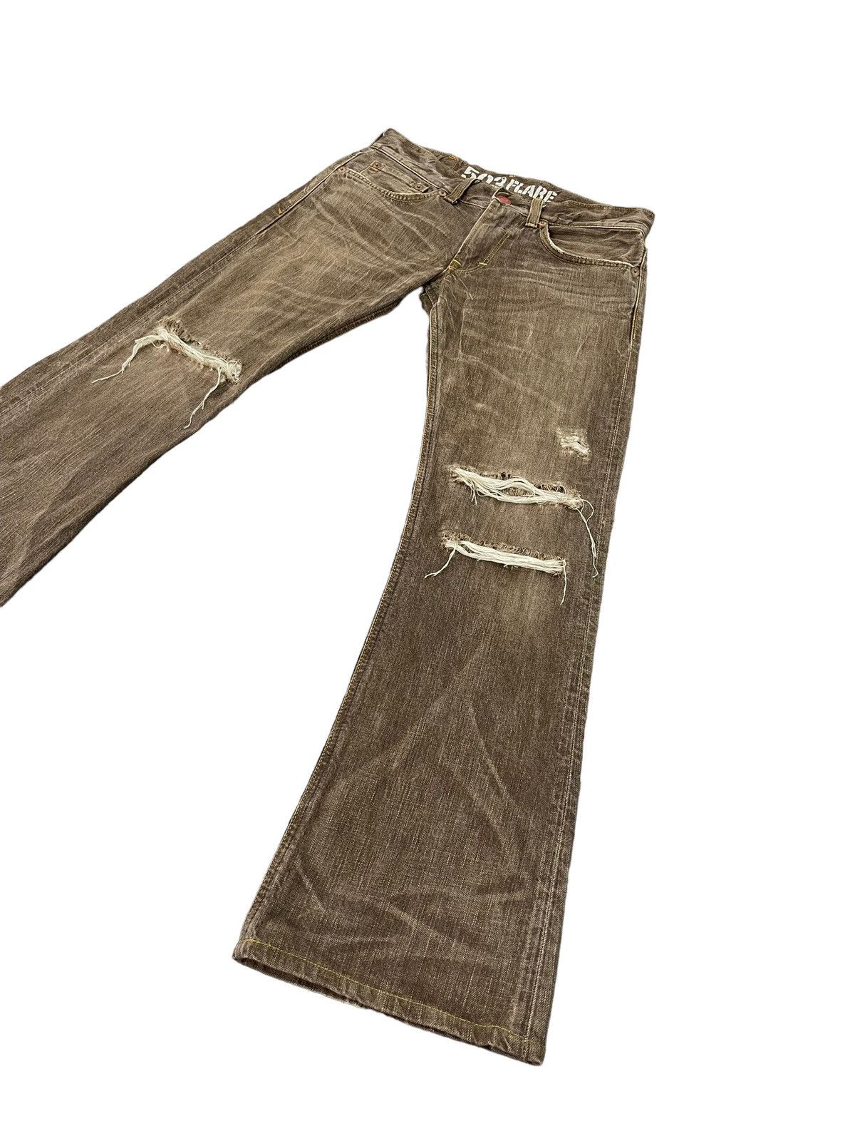 Edwin Flare Jeans Edwin Japan Faded Distress Boot Cut 7🟦7 Size US 31 - 3 Thumbnail