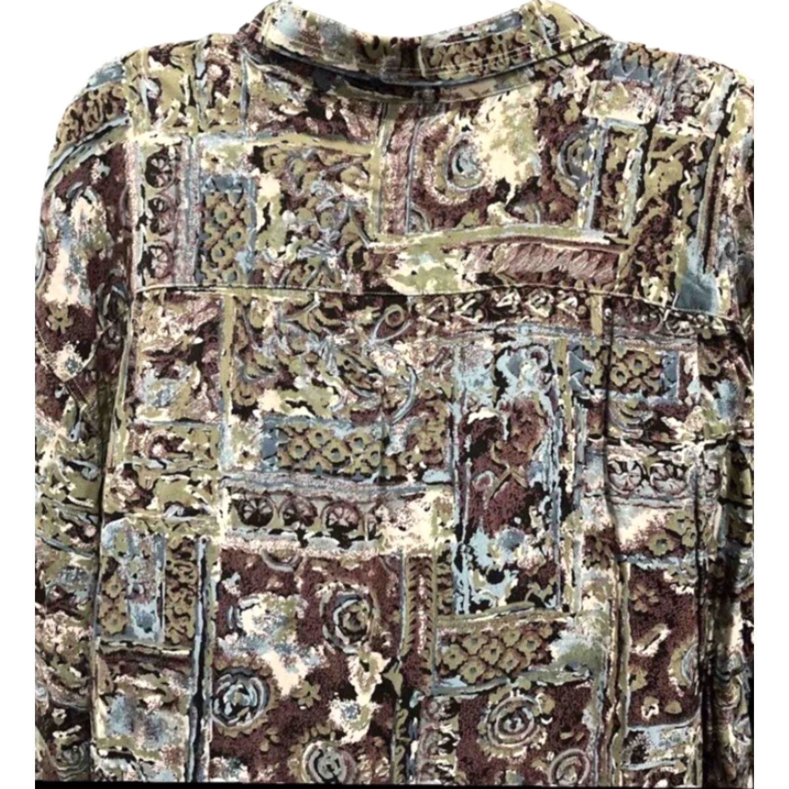 Olive AGGIO Button-Front Shirt Men’s XL Rayon 90s Psychedelic Geometric Brown Olive Blue Long Sleeve Casual Multicolor FYI: 1990s Decade Night Club Size US XL / EU 56 / 4 - 6 Thumbnail