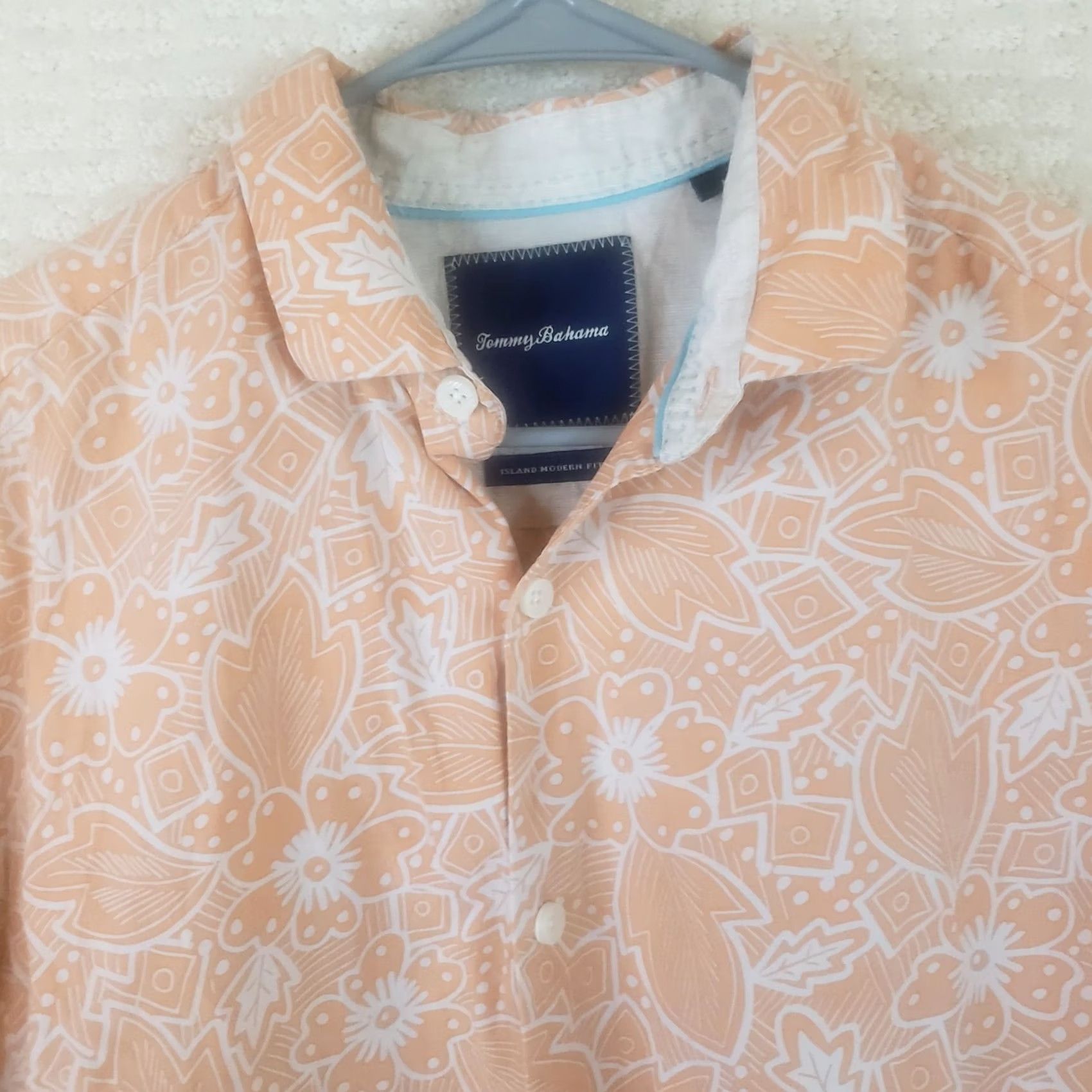 Tommy Bahama Tommy Bahama Shirt Men M Hawaiian Peach Orange Silk Cotton Short Slv Button-Up Collar Geometric Floral Modern Island Fit Size US M / EU 48-50 / 2 - 3 Thumbnail