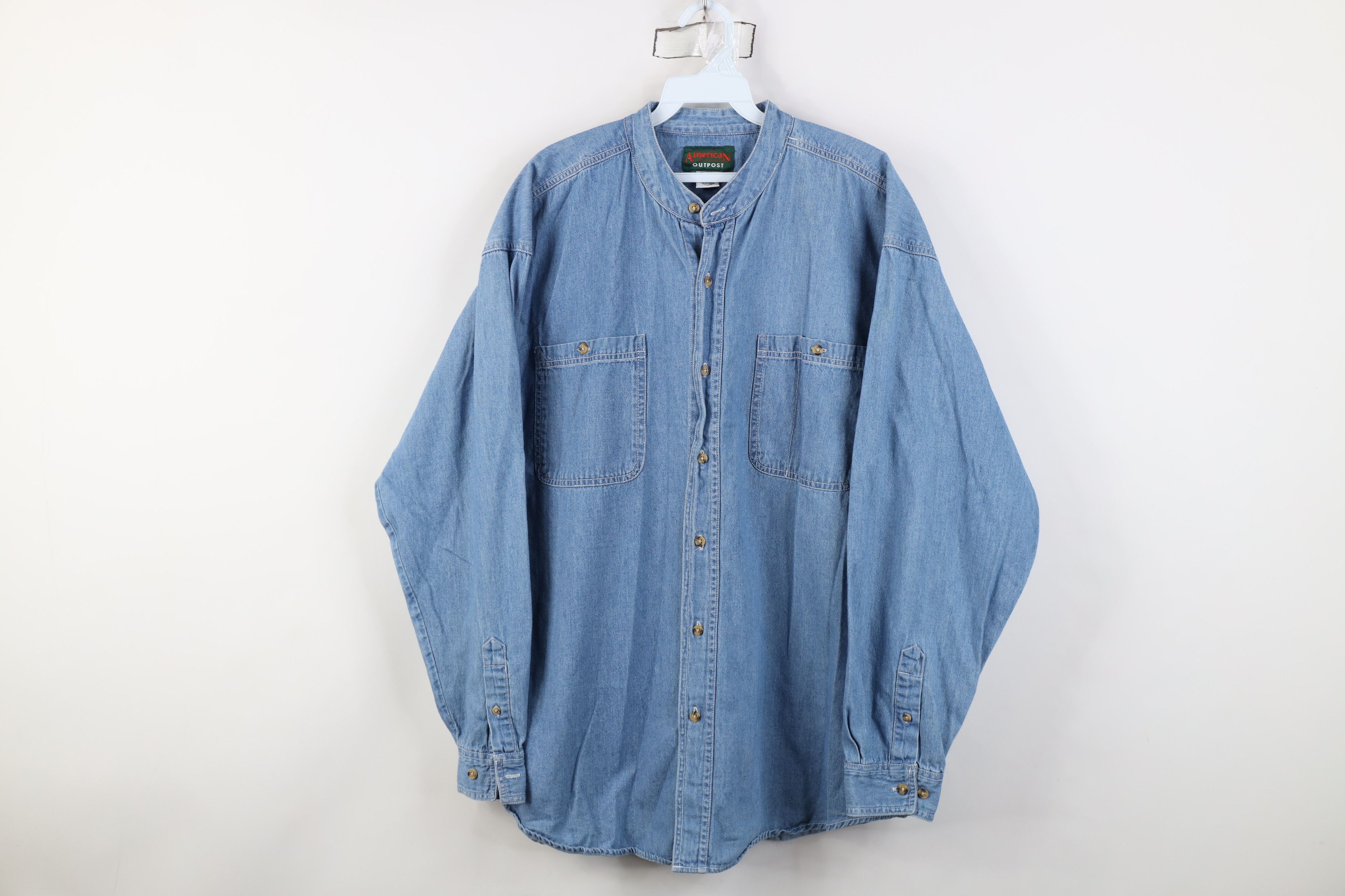 Vintage Vintage 90s Streetwear Band Collared Denim Jean Button Shirt Size US L / EU 52-54 / 3 - 1 Thumbnail