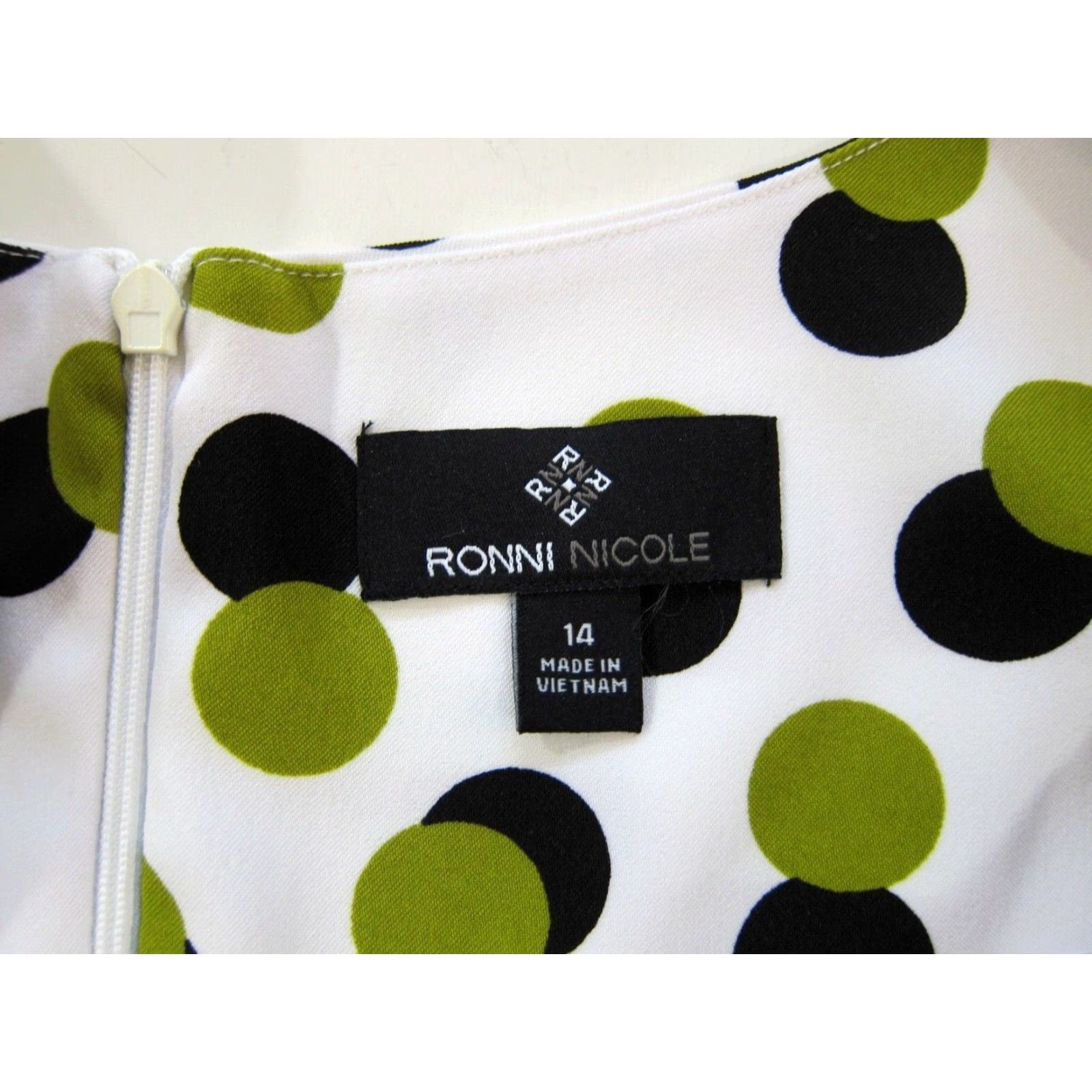 Vintage Ronni Nicole White Green Black Polka Dot A-Line Tent Sheath Shift Tank Dress 14 Size XL / US 12-14 / IT 48-50 - 4 Thumbnail