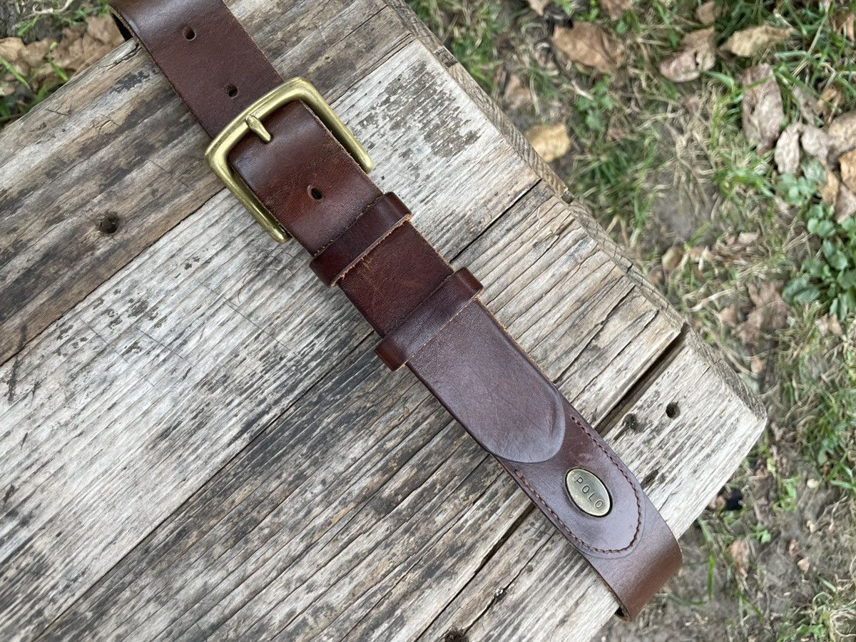 Polo Ralph Lauren Vintage Polo Ralph Lauren Leather Belt Solid Brass Size 32 - 17 Thumbnail