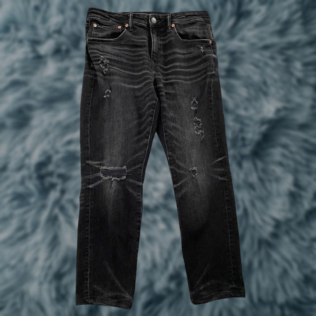 American Eagle Outfitters VINTAGE American Eagle Jeans Mens Skinny Fit 31 Black Distressed Stretch Denim Athletic Rise Size US 31 - 1 Thumbnail