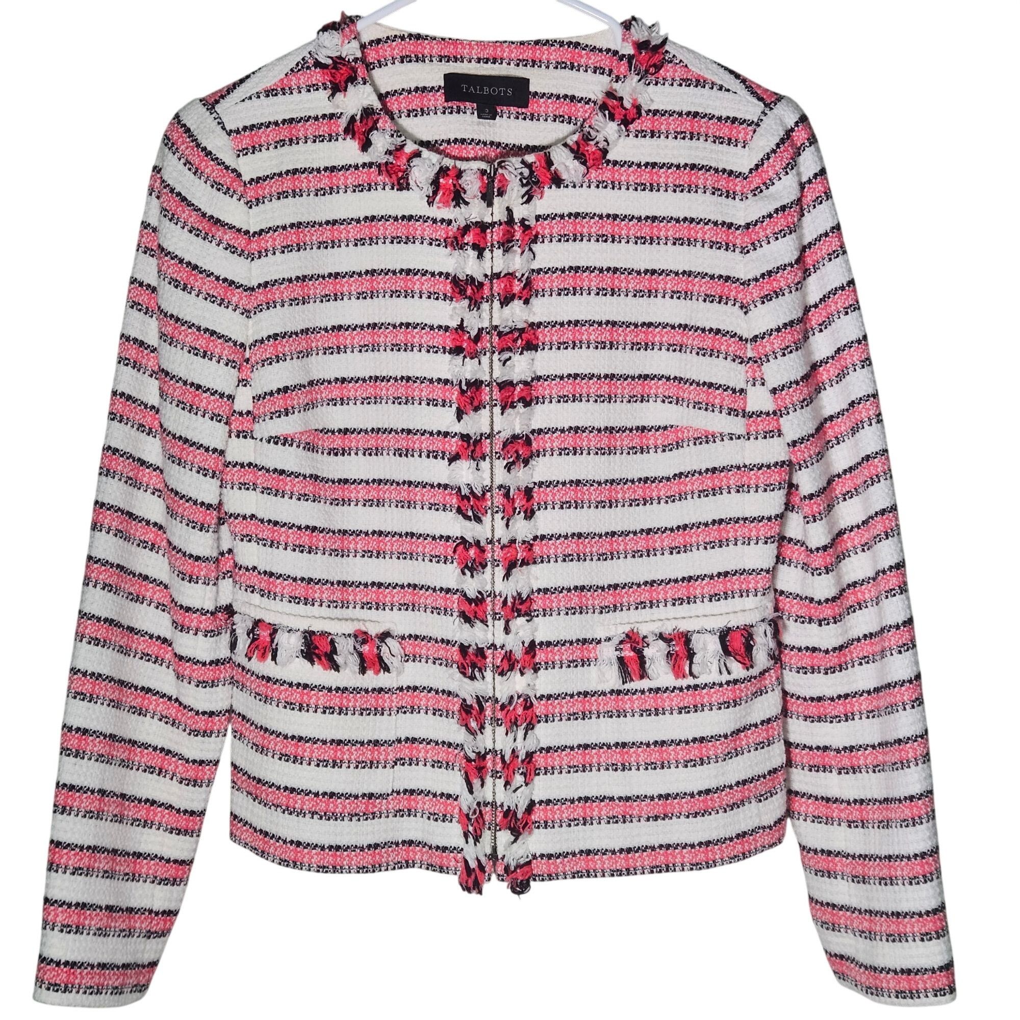 Talbots Talbots Women’s Tweed Jacket Pink/Black/White 10 Coquette Va Size L / US 10 / IT 46 - 2 Thumbnail