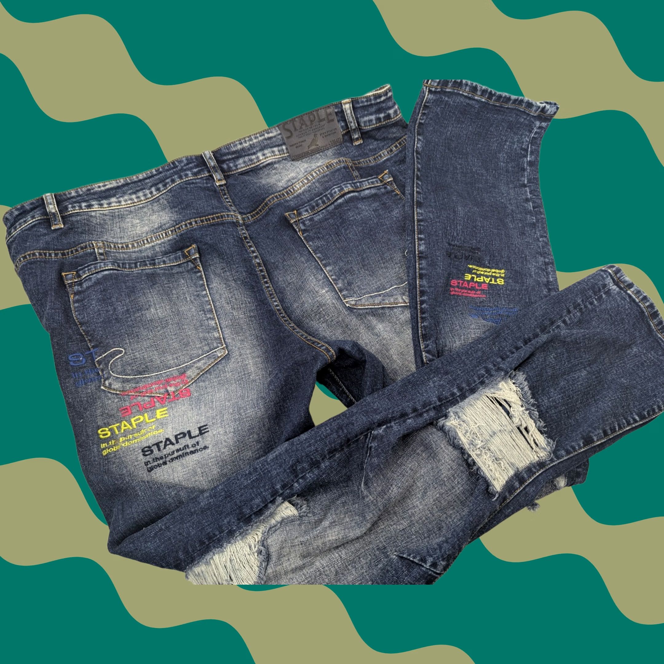 Denime Staple Pigeon Jeans Slim Denim Distressed Logo 5-Pocket Zip Cotton Elastane Men 40 Blue Regular Inseam 32 Boy Size US 40 / EU 56 - 1 Thumbnail