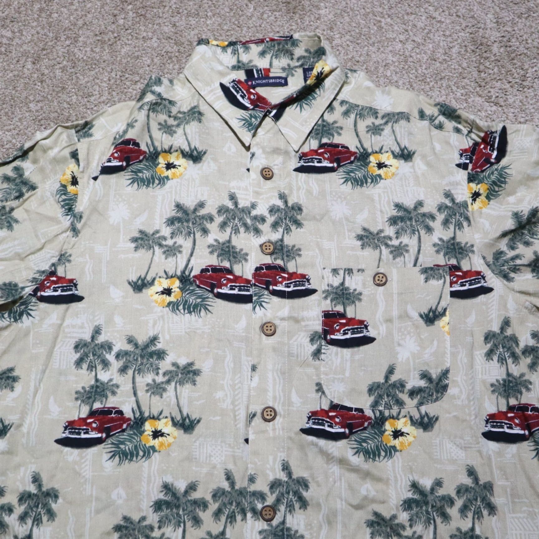 Vintage VINTAGE Knightsbridge Hawaiian Shirt Mens Large 100% Rayon Palm Trees Classic Car Size US L / EU 52-54 / 3 - 2 Thumbnail