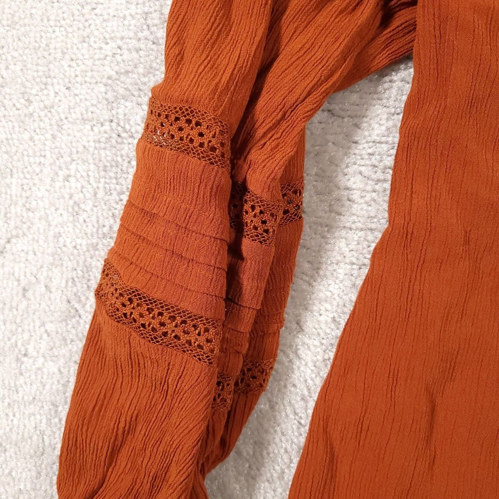 Vintage Knox Rose Shirt Women's Large Burnt Orange Long Sleeve Boho V-Neck Lightweight Shirt Size L / US 10 / IT 46 - 4 Thumbnail