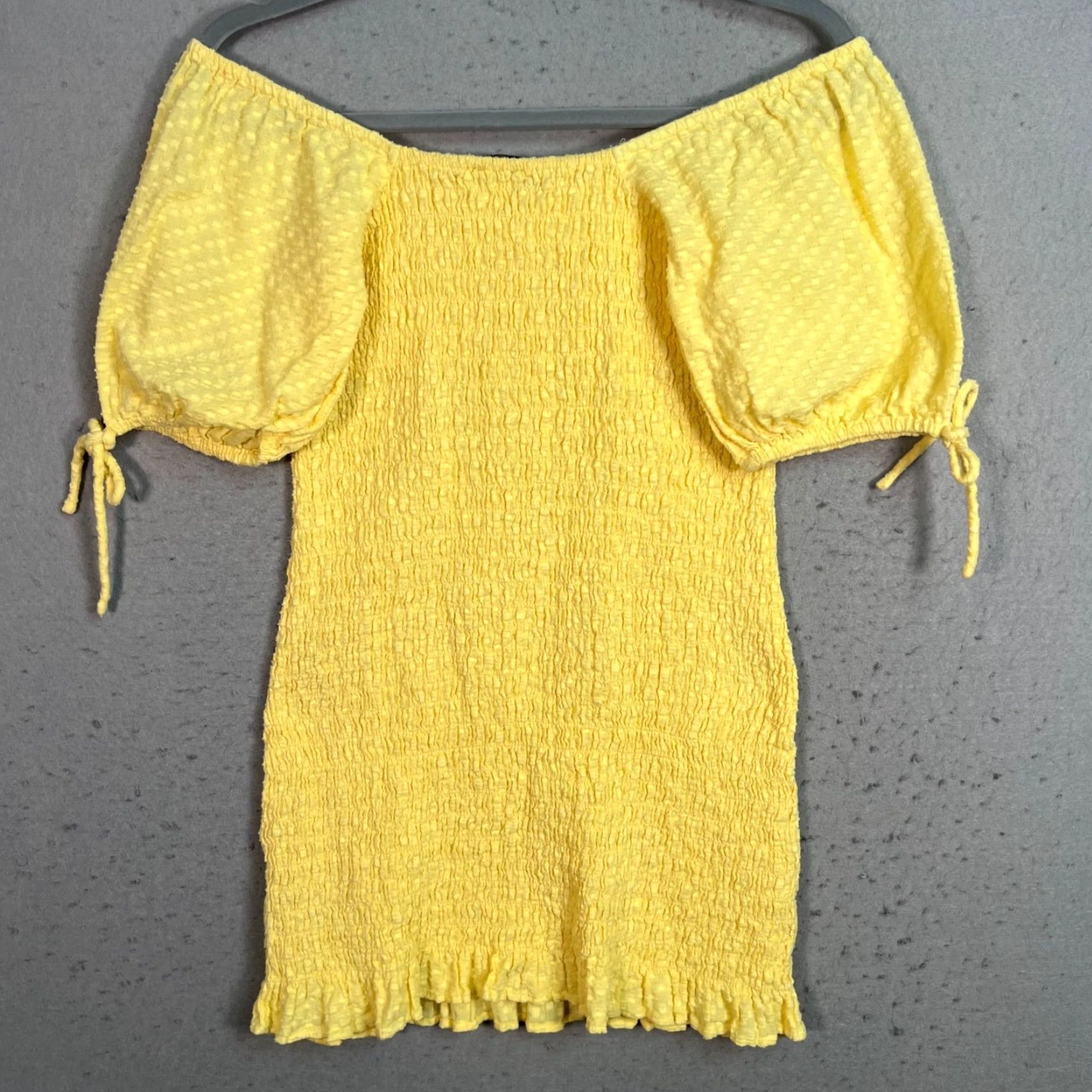 Vintage VINTAGE ASOS Design Women’s Mini Dress Size 6 Off Shoulder Cotton Yellow 90s Size M / US 6-8 / IT 42-44 - 2 Thumbnail