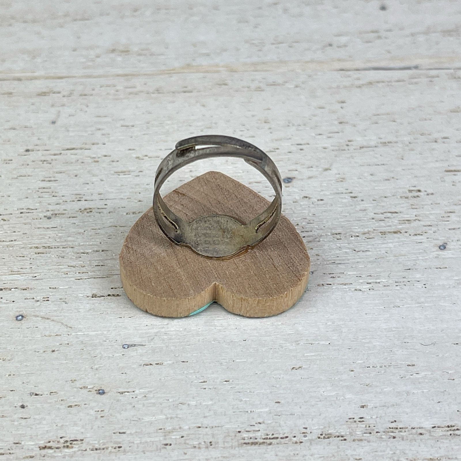 Handmade Steppie Co. Wooden Heart Adjustable Ring Mint Green Striped Size ONE SIZE - 8 Thumbnail