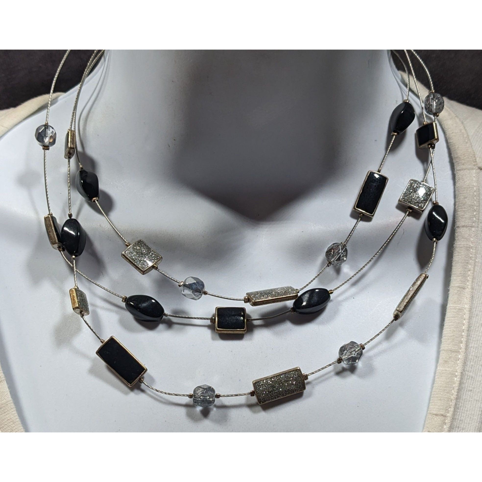Other Y2K Layered Floating Glitter Necklace Black And Silver Tone Size ONE SIZE - 2 Thumbnail