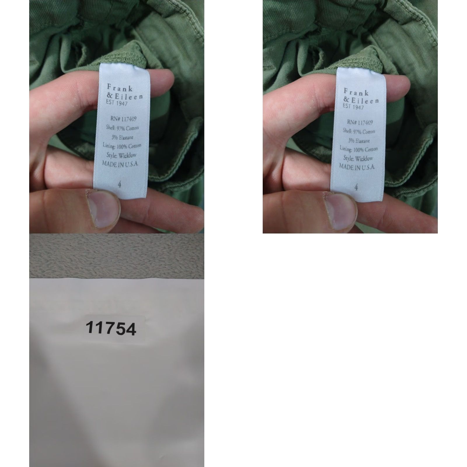 Frank & Eileen FRANK & EILEEN PANTS Womens 4 Green Wicklow Italian Chino Twill Low Rise 24 In Inseam Cotton Casual City Preppy Size 27" / US 4 / IT 40 - 8 Thumbnail