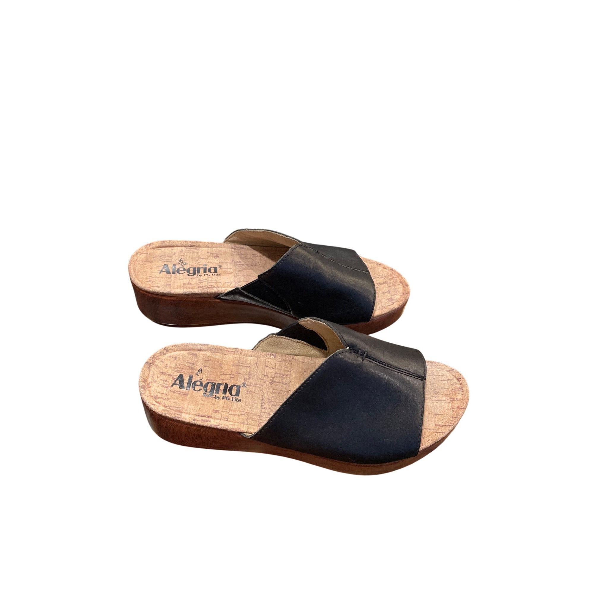 Other Alegria By PG wms black leather open toe 2.5" wedge heels sz Size US 8.5 / IT 38.5 - 3 Thumbnail