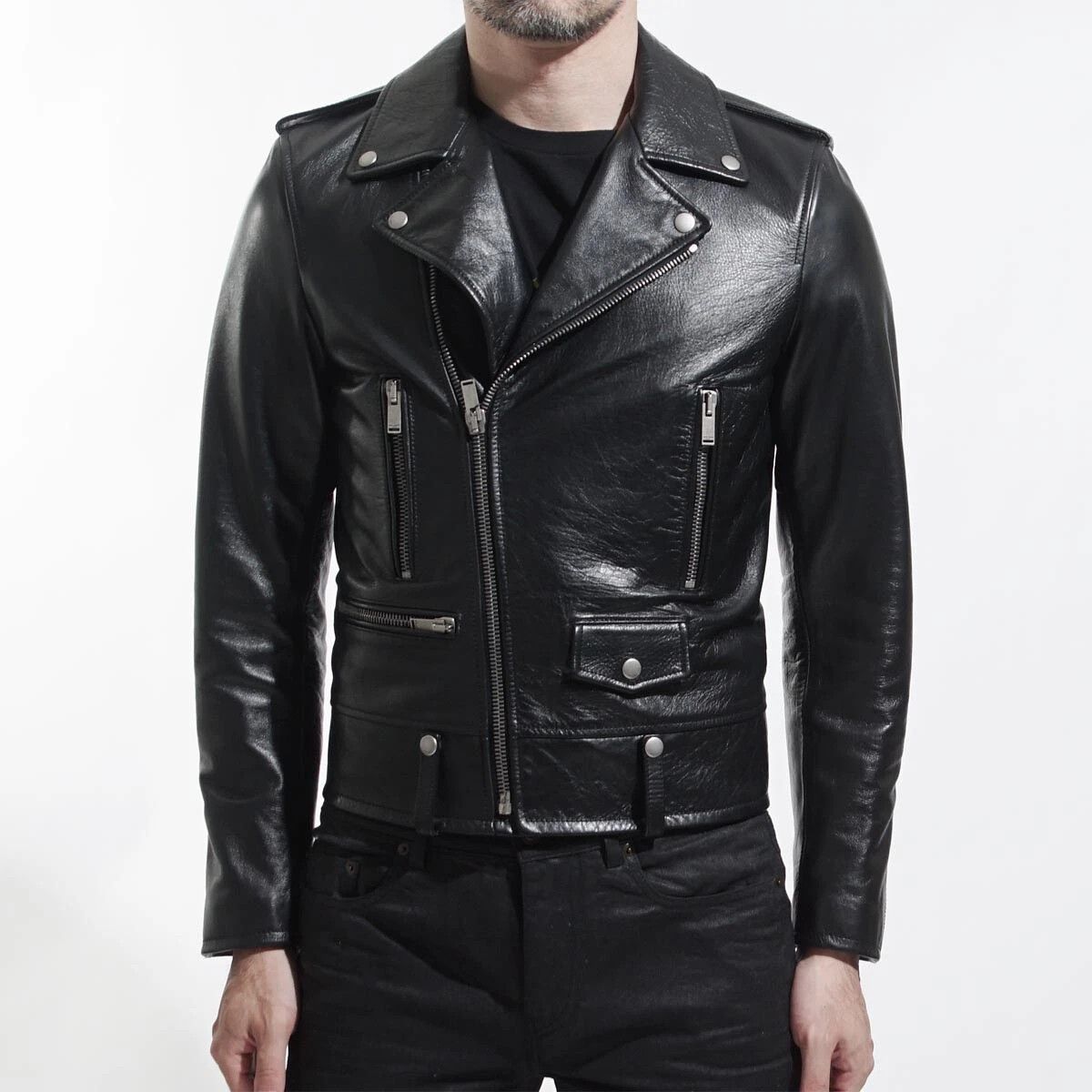 Yves Saint Laurent Motocycle leather jacket star biker black full grain Size US M / EU 48-50 / 2 - 8 Thumbnail