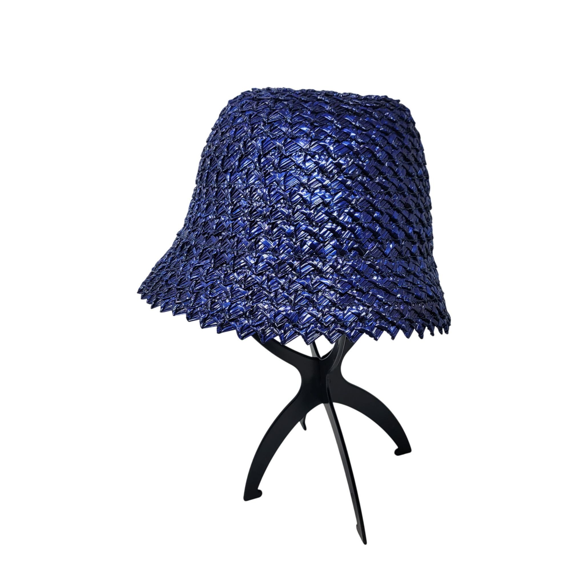 Vintage Vtg 20s 30s Italian Filippo Catarzi Blue Woven Straw Bucket Size ONE SIZE - 3 Thumbnail