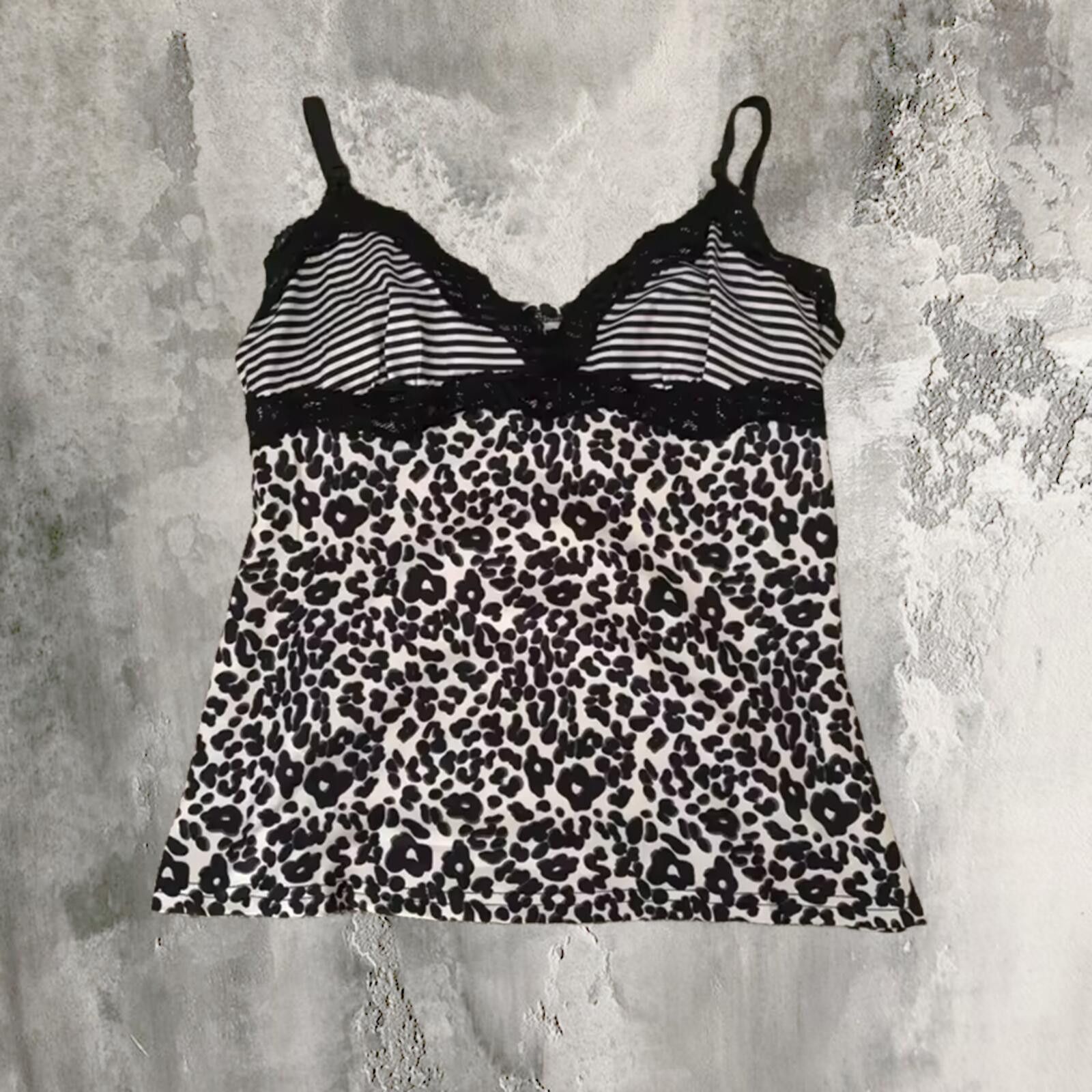 Vintage Black & White Leopard Lace Cami Top Size M / US 6-8 / IT 42-44 - 1 Preview