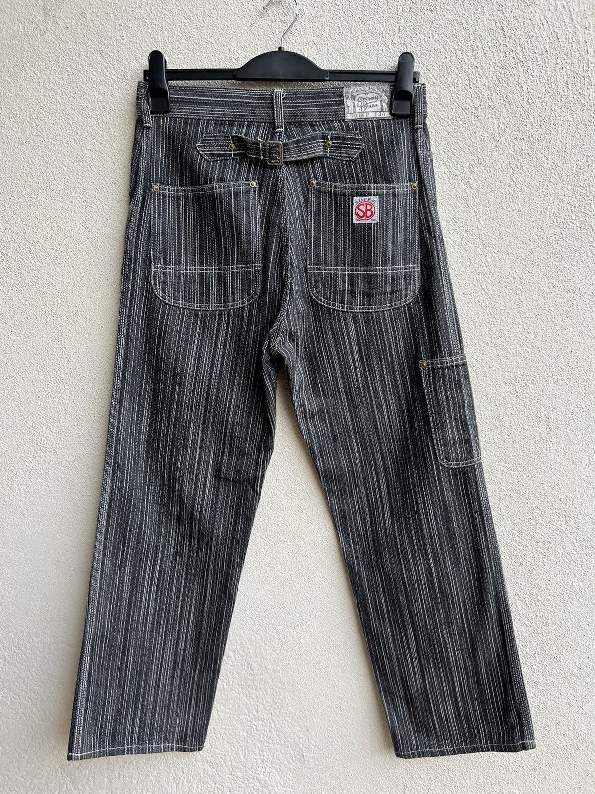 Pherrow's STORMY BLUE Japan Buckle Back Striped Carpenter Denim Jeans Size US 30 / EU 46 - 14 Thumbnail