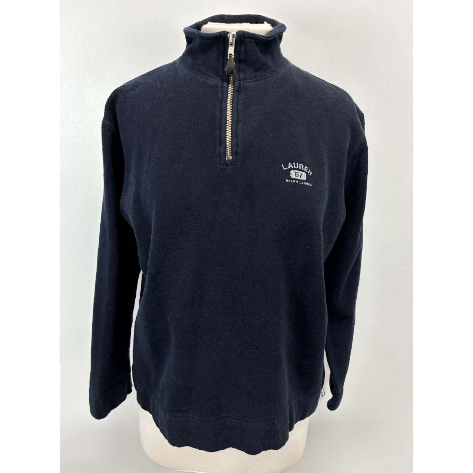 Ralph Lauren VINTAGE Lauren Ralph Lauren 2 Pc Jogging Outfit Shirt Pants Set Womens PS Petite Navy Pullover Mock Neck 1/4 Zip Comfort Easy Care Size S / US 4 / IT 40 - 2 Thumbnail