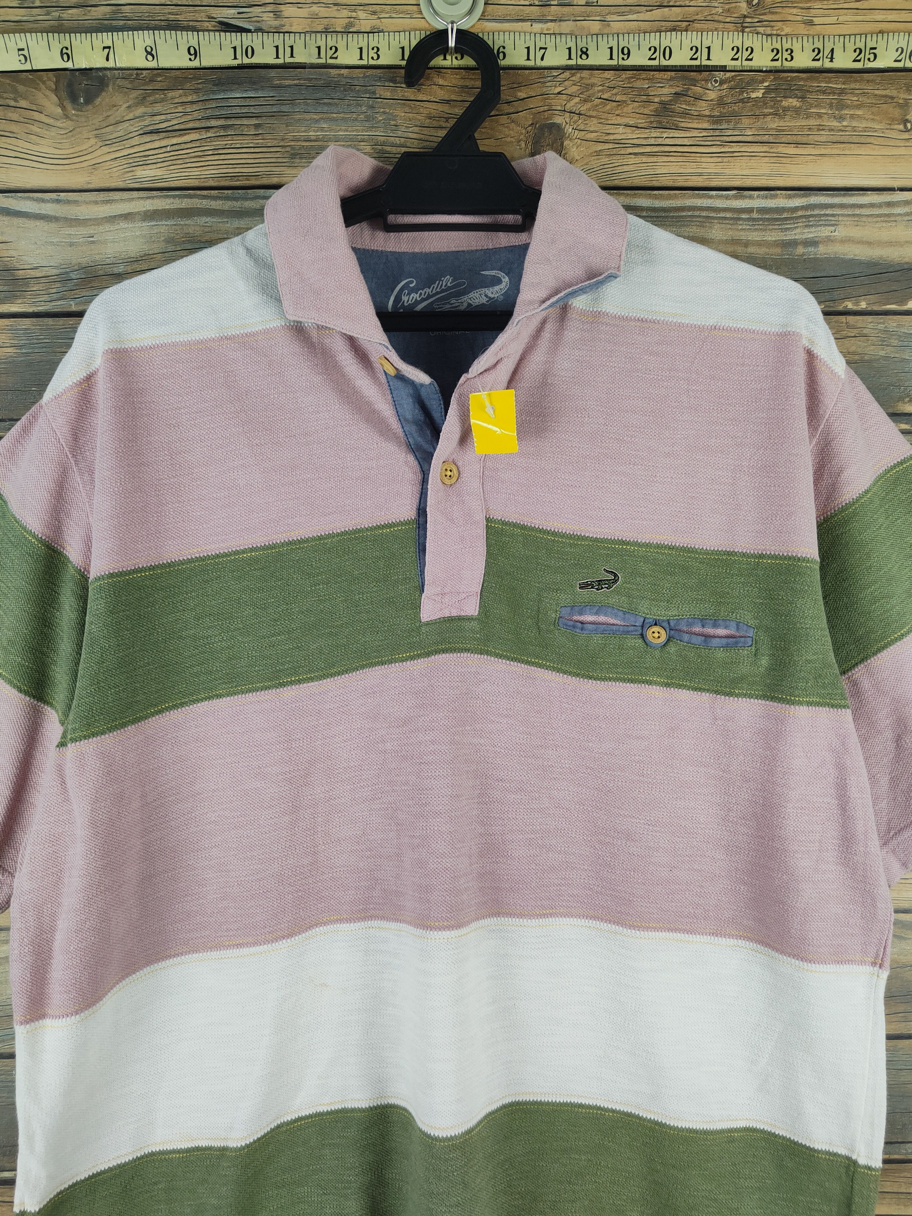 Vintage DL Crocodile Pink Green Stripe Polos #2744 Size US L / EU 52-54 / 3 - 2 Thumbnail