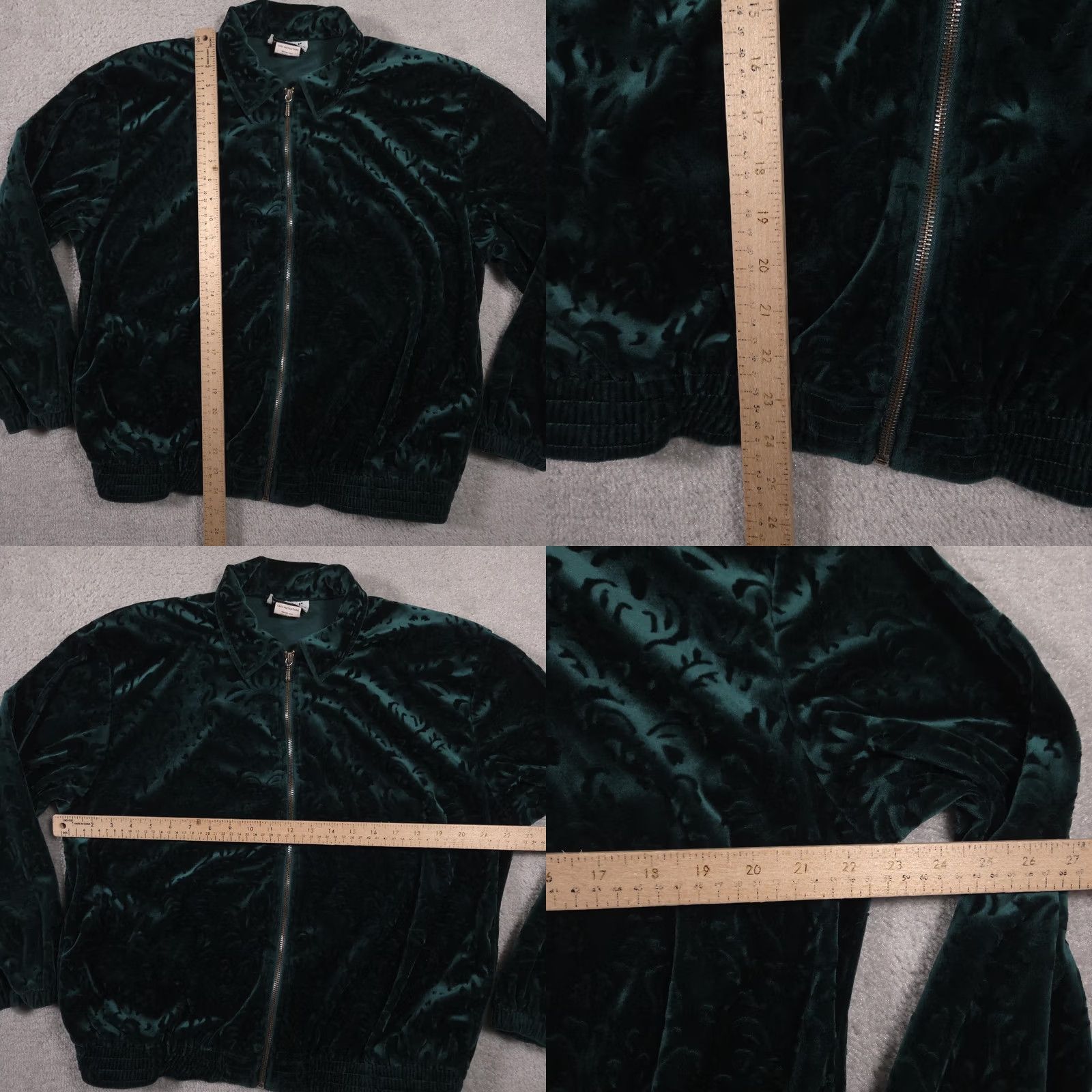 Velour Teddi Jacket Womens Medium Green Velour Zip Front Embossed Velvet Elastic Hem Size M / US 6-8 / IT 42-44 - 8 Thumbnail