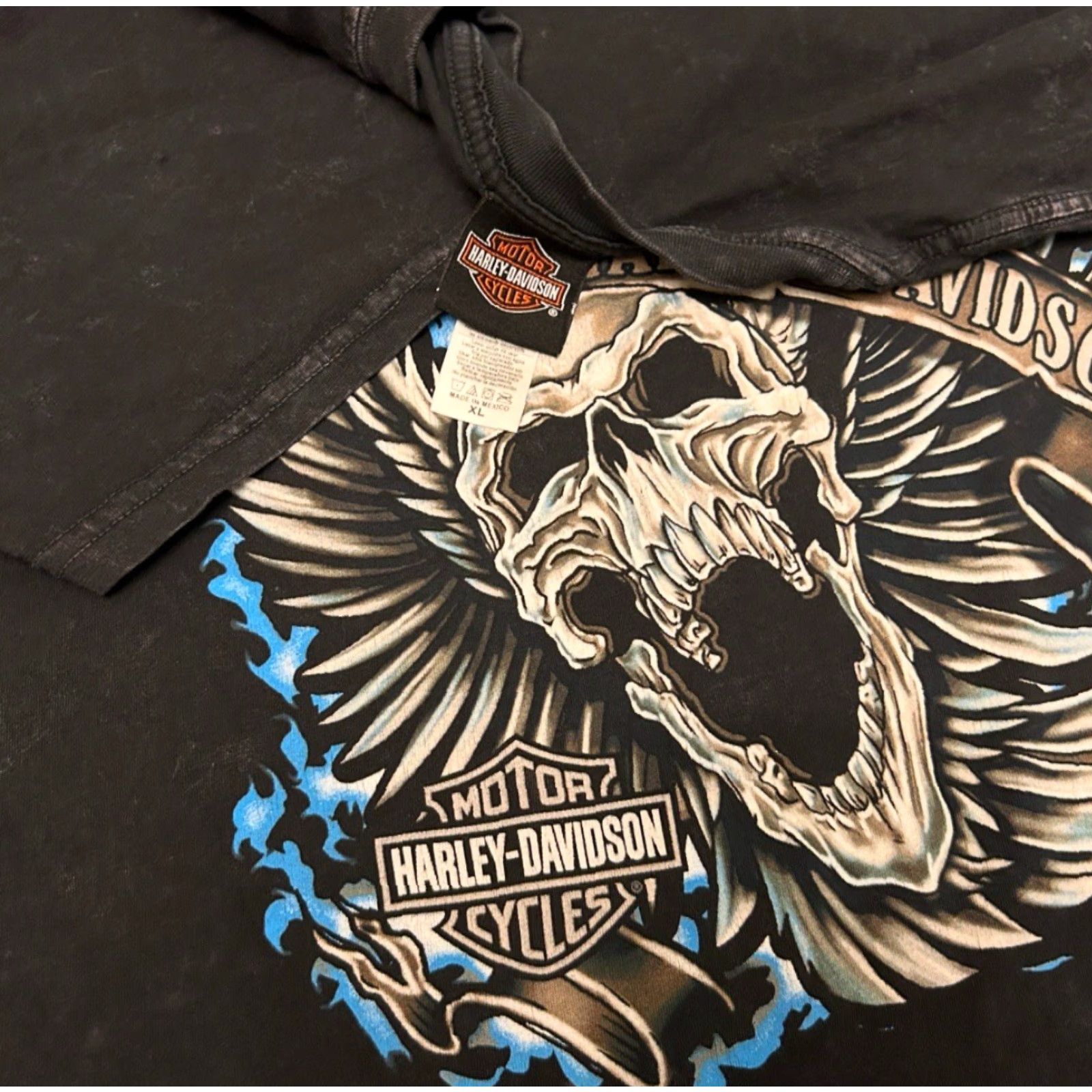 Harley Davidson VINTAGE Harley-Davidson Skull Wings Flames T-Shirt VTG 2023 Mens XL Black Short Sleeve Georgia 90s Biker Grunge Hip Hop Motorcycle Punk Logo Size US XL / EU 56 / 4 - 3 Thumbnail