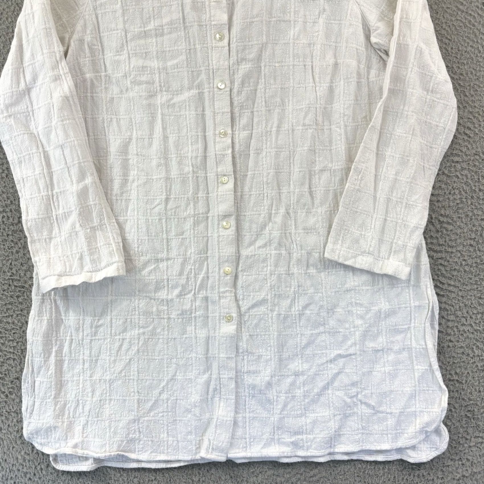 J. Jill J.Jill White Textured Linen Blend Button Down Blouse Tunic Women L Silk? No, Linen Blend. Size L / US 10 / IT 46 - 2 Thumbnail