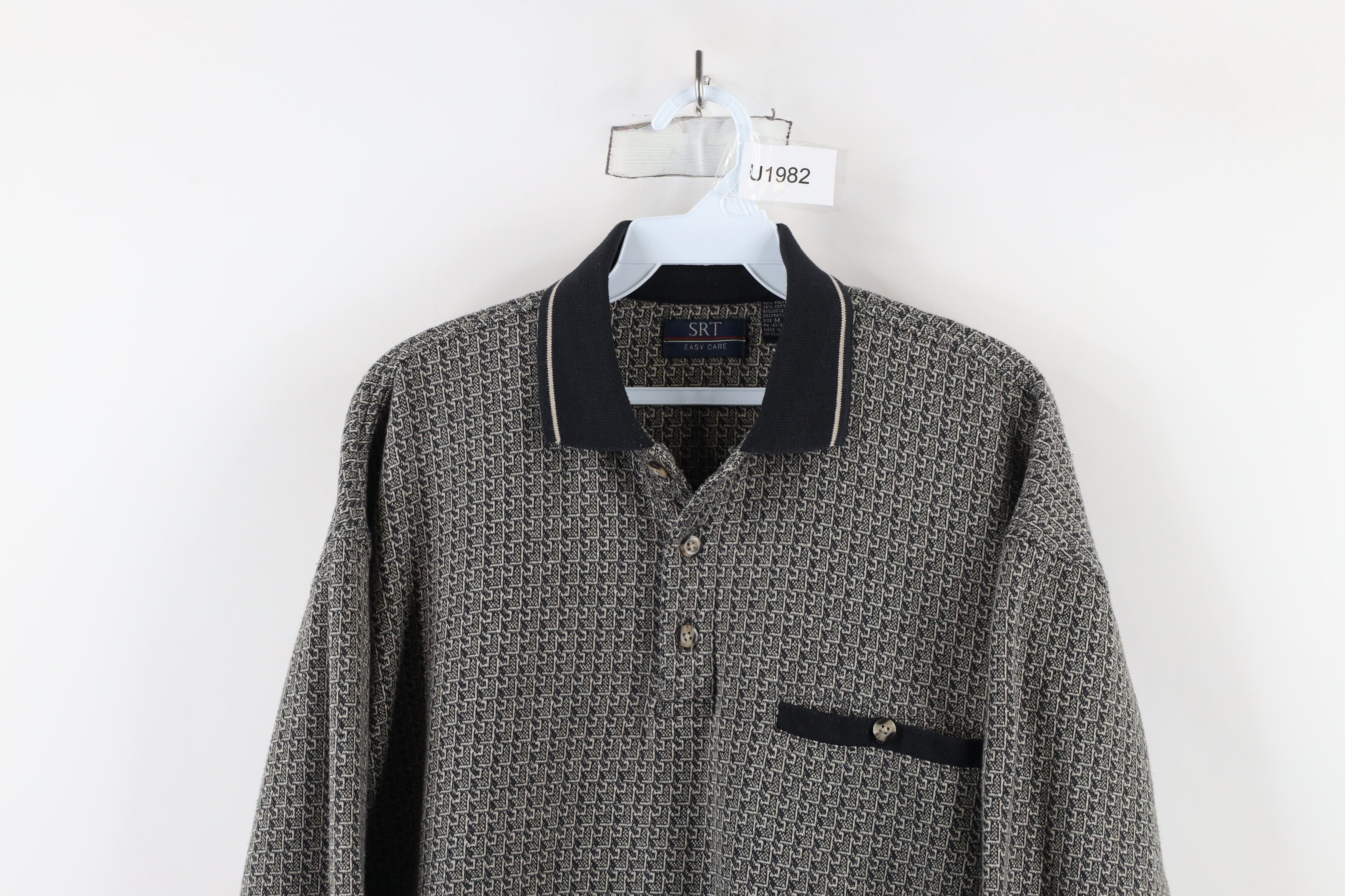 Vintage Vintage 90s Streetwear Faded Geometric Collared Sweatshirt Size US M / EU 48-50 / 2 - 2 Thumbnail