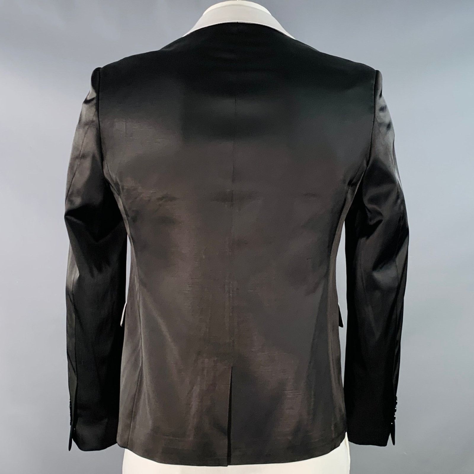 Raf Simons Black White Satin Wool Acrylic Peak Lapel Contrast Trim Size 42R - 3 Thumbnail