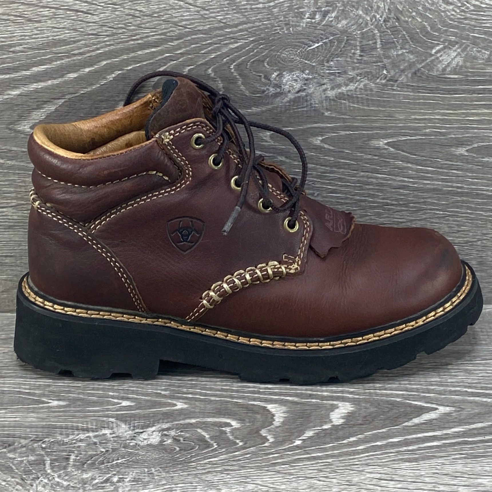Ariat Ariat Womans 6.5 B Brown Leather Cowboy Boots Lace Up Kiltie Canyon Western Work Size US 4 / IT 34 - 2 Thumbnail