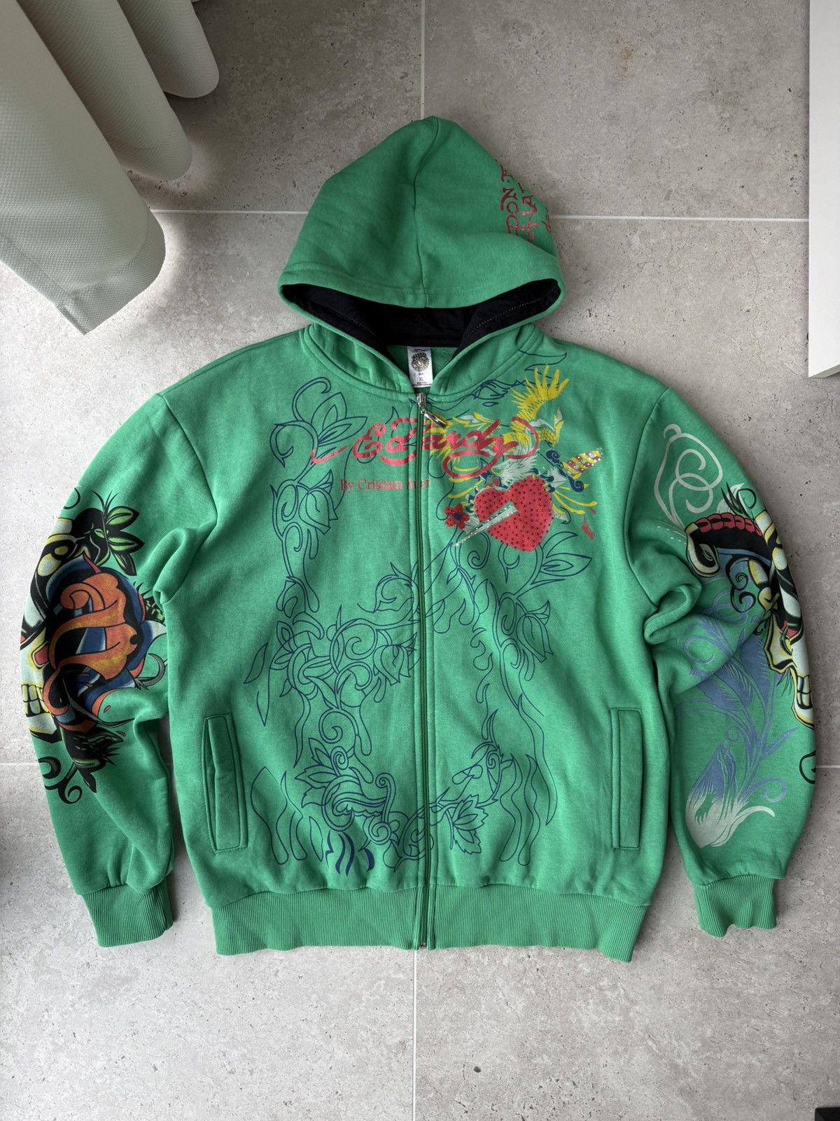 Christian Audigier Vintage Ed Hardy Skull Rhinestone Hoodie Vintage Size US L / EU 52-54 / 3 - 1 Thumbnail