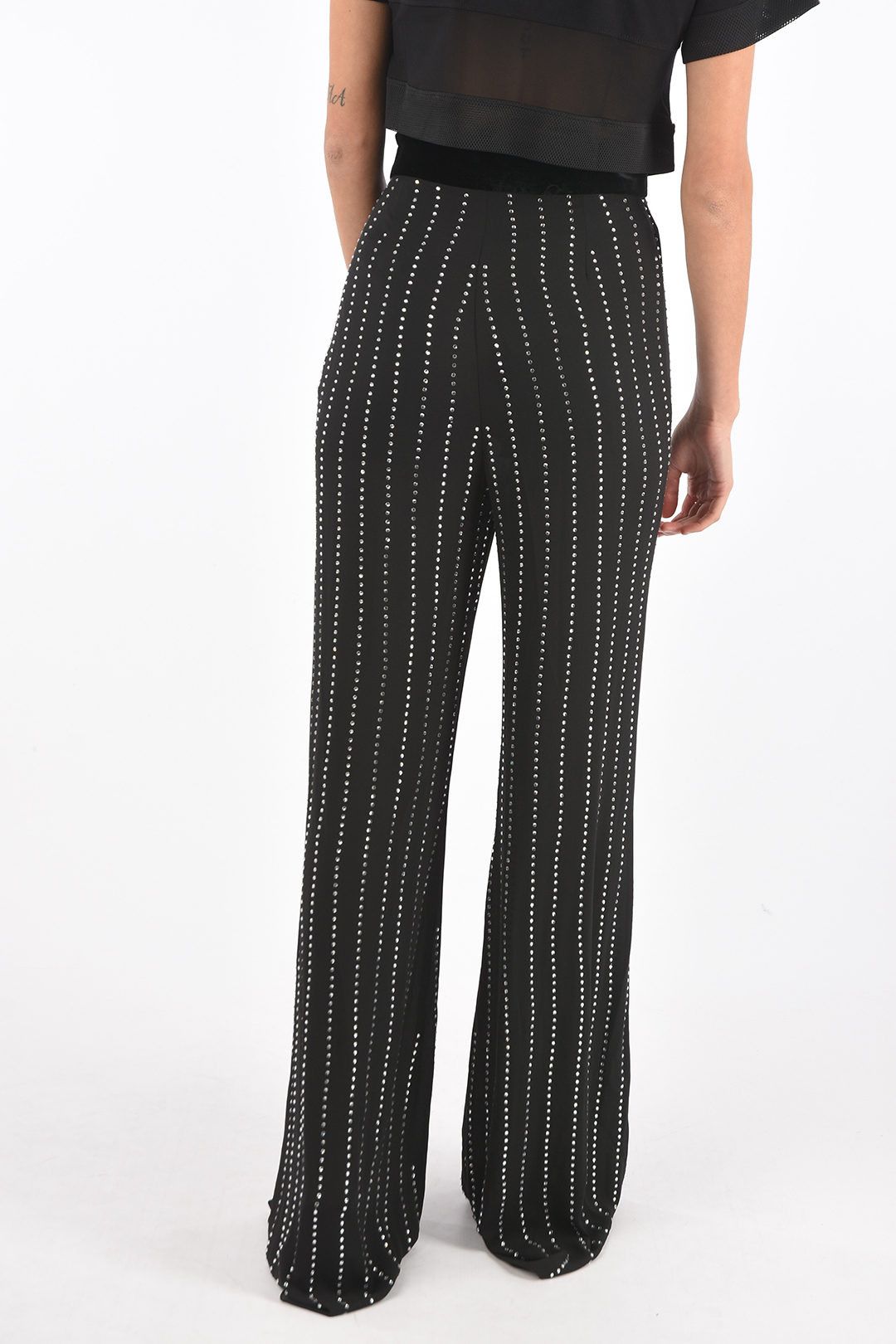 Philipp Plein og1mm0824 Crystal All Over Palazzo Pants in Black Size 27" / US 4 / IT 40 - 2 Thumbnail