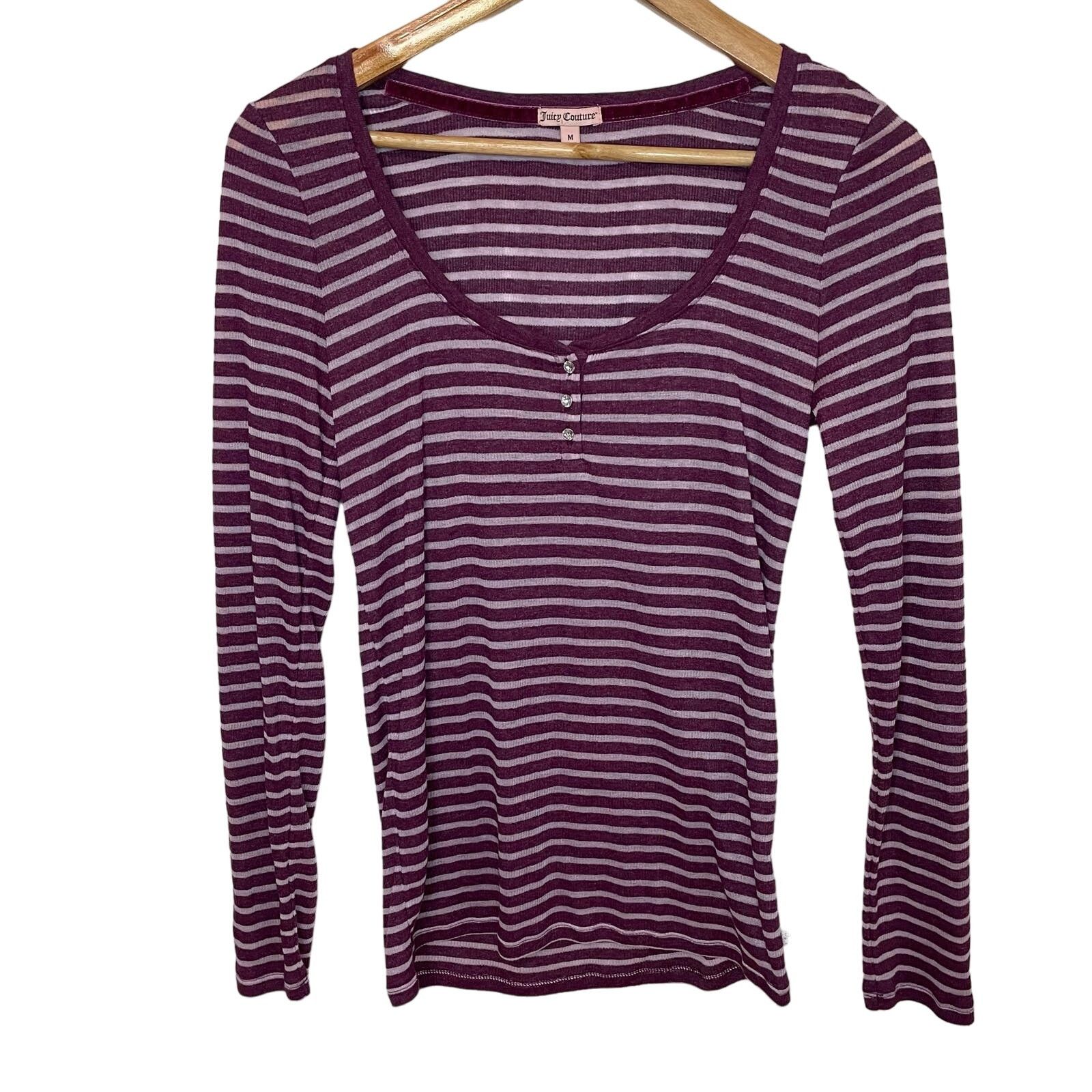 Juicy Couture Juicy Couture Purple Henley M Striped Scoop Neck Knit Y2K Size M / US 6-8 / IT 42-44 - 1 Thumbnail