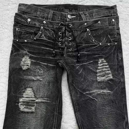 VIBE Retro Double Waist Lace Up Ripped Wide Leg Jeans Size US 35 - 3 Thumbnail