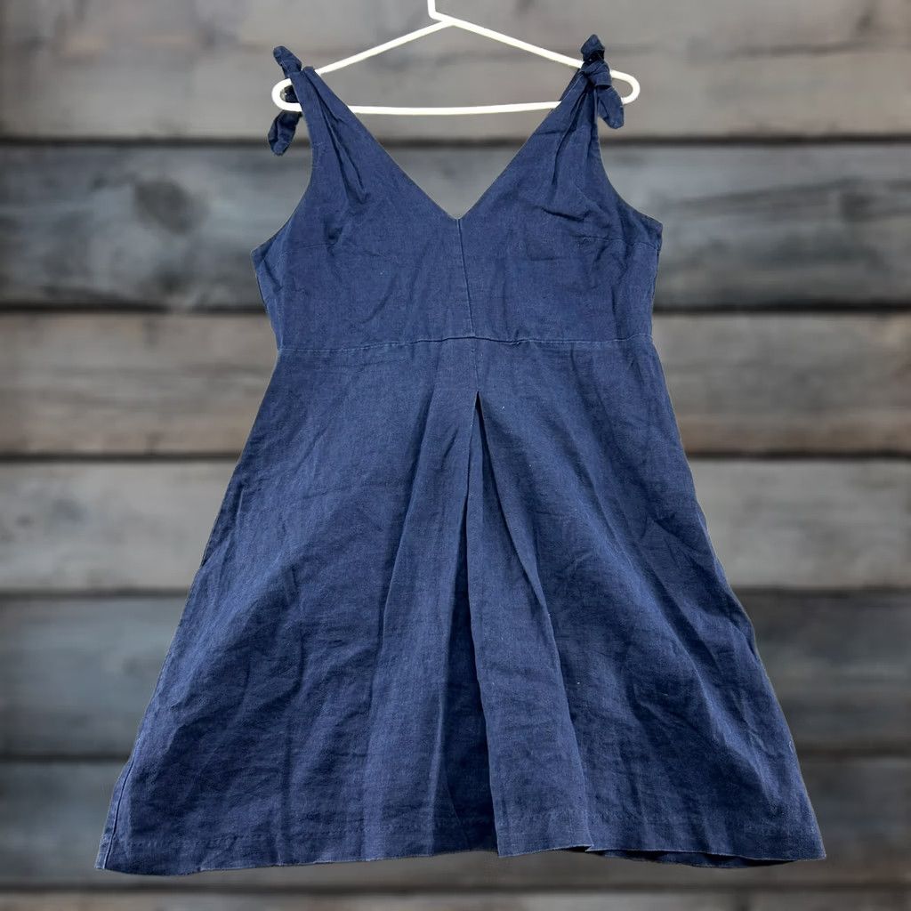 Gap Gap Dress Womens 12 Blue Navy Fit Flare Linen Sun Midi V Neck Sleeveless Casual Business Size XL / US 12-14 / IT 48-50 - 1 Thumbnail